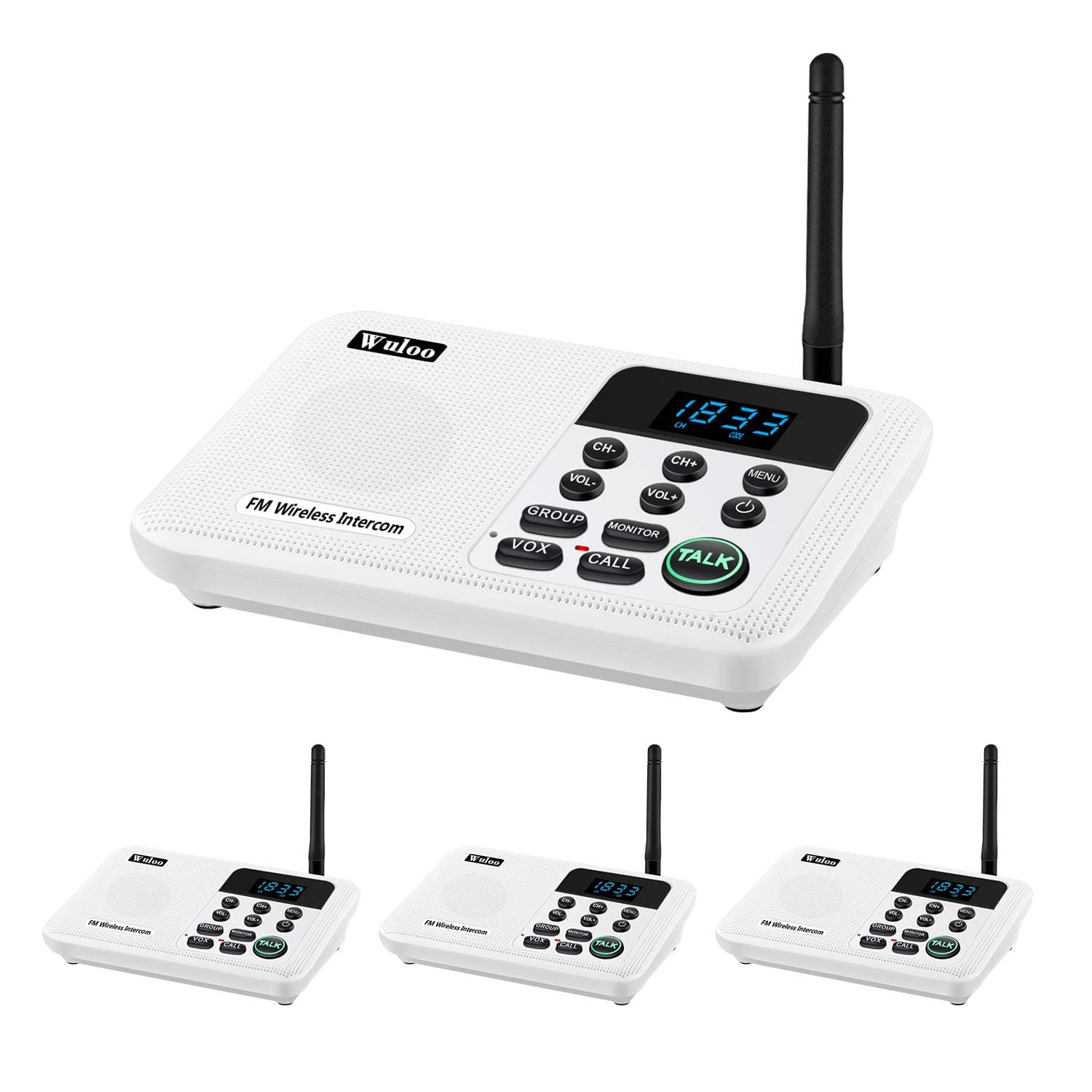 Intercoms Wireless for Home 1 Mile Range 22 Channel 100 Digital Code Display Screen, Wireless Intercom System for Home House Business Office, Room to Room Intercom Communication(4Stations White)