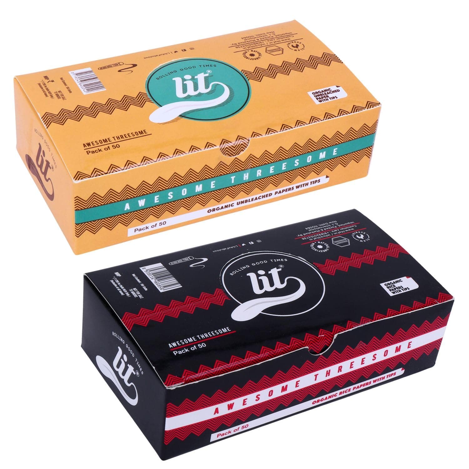 LIT Combo Ultra Thin Awesome Threesome Unbleached Brown and White Rice Rolling Paper/Litting Paper