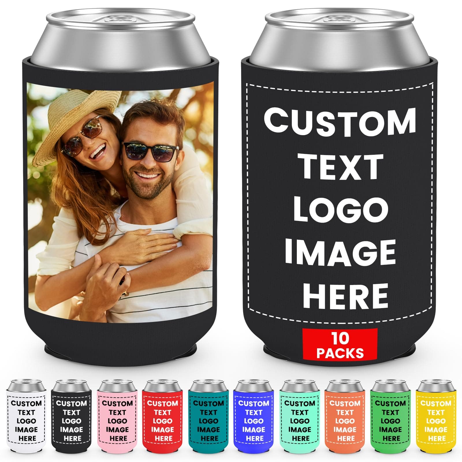 10 Pack Custom Can Cooler Sleeve Bulk Personalized Collapsible Drink Insulated Can Coolers with Logo Image Text for Party Beverages