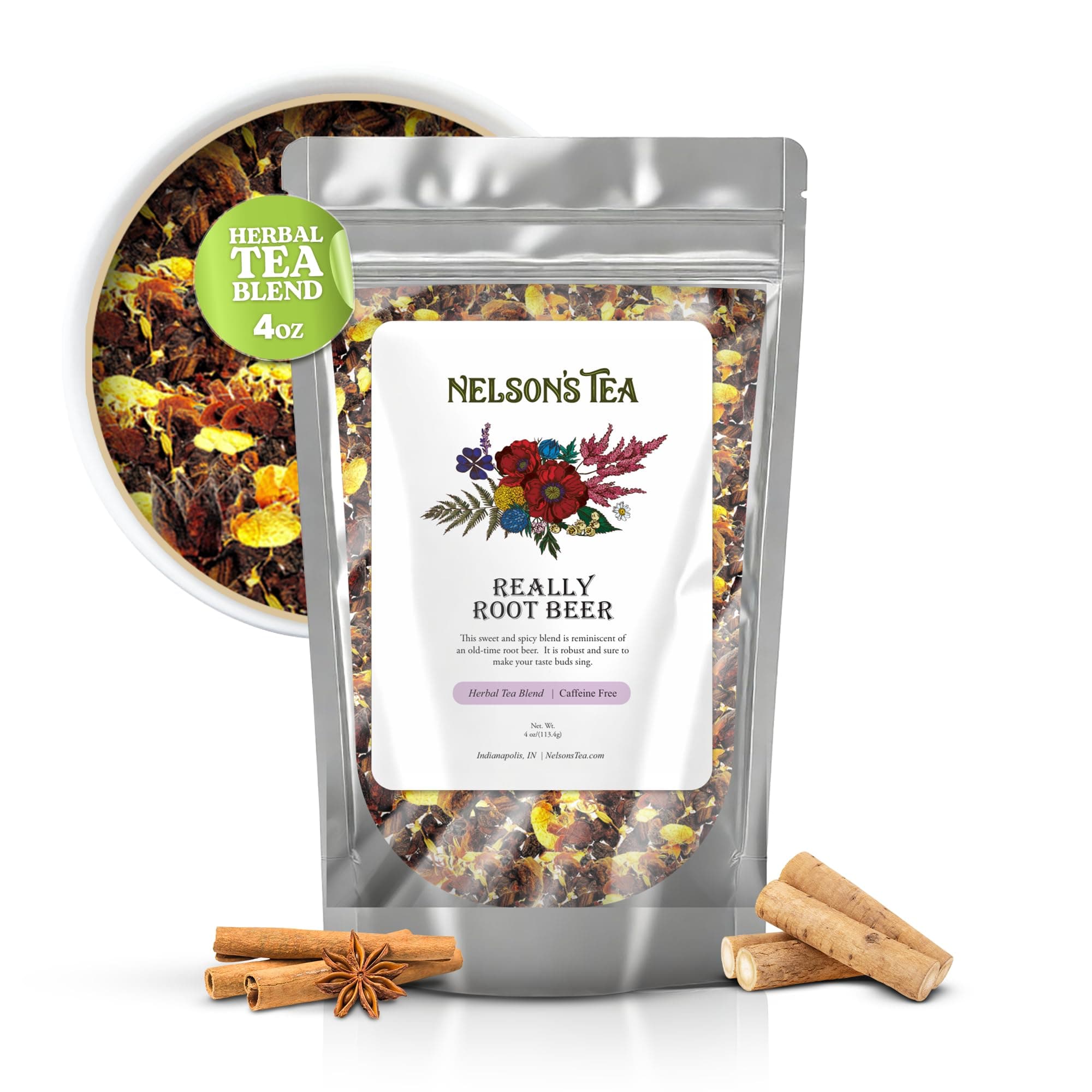- Nelson's Tea Really Root Beer - Cut & Sifted Sarsaparilla Root Tea Loose Leaf - Caffeine Free, Classic Herbal Blend with Burdock, Birch Bark, Dandelion, Licorice, Ginger and More (4 oz)