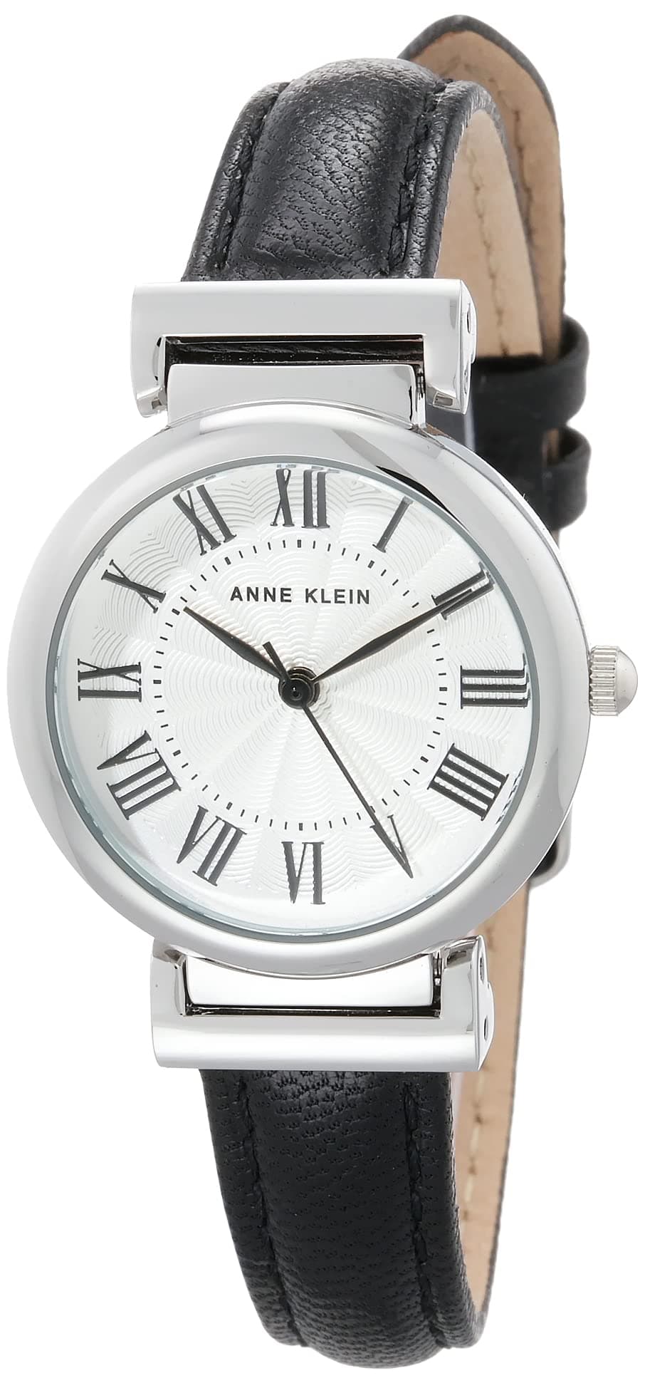 Anne Klein Leather Strap Watch for Women, Black/Silver