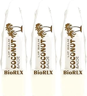 BioRLX Coconut Oil Lip Balm - Natural Hydration with Coconut’s Nourishing Properties for Everyday Lip Care (Three Lip Balm) (Coconut, 0.12 Ounce (Pack of 3))