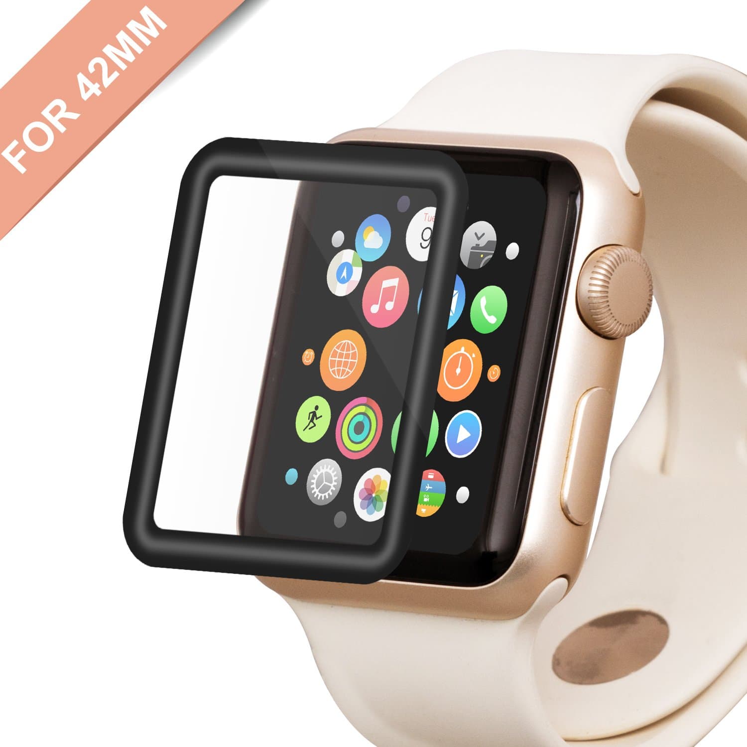 Bestfy Apple Watch Screen Protector –Tempered Glass Screen Protector, Anti-Bubbles, Scratch Resistant, Full Screen Coverage for Apple Watch 42mm Series 3/2/1 (Black)