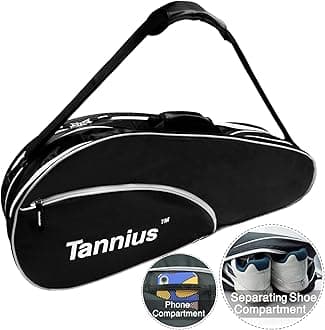 Tannius Tennis Racket Bag (3-5 Racquet), with Shoe & Phone Compartment and Protective Pad, Super Roomy and Lightweight Racquet Bag for Tennis, Badminton