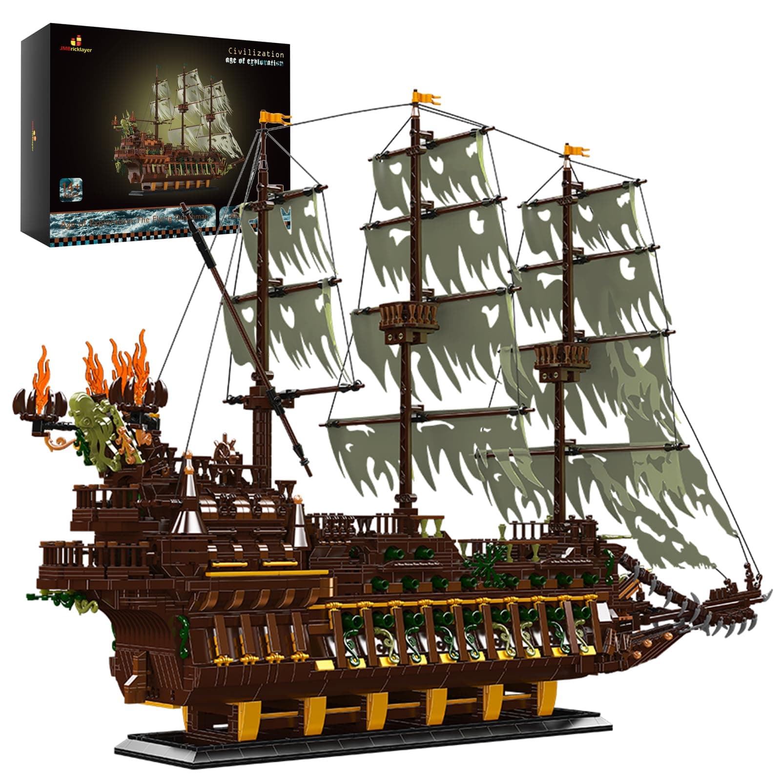 Pirate Ship Model Building Blocks Sets, Large Flying Dutchman Ghost Ship MOC Model Ship Kits, Creative Pirate Ship Model, Gifts for Teens Age 14+ Adults (4364 Pieces, Upgraded Version)