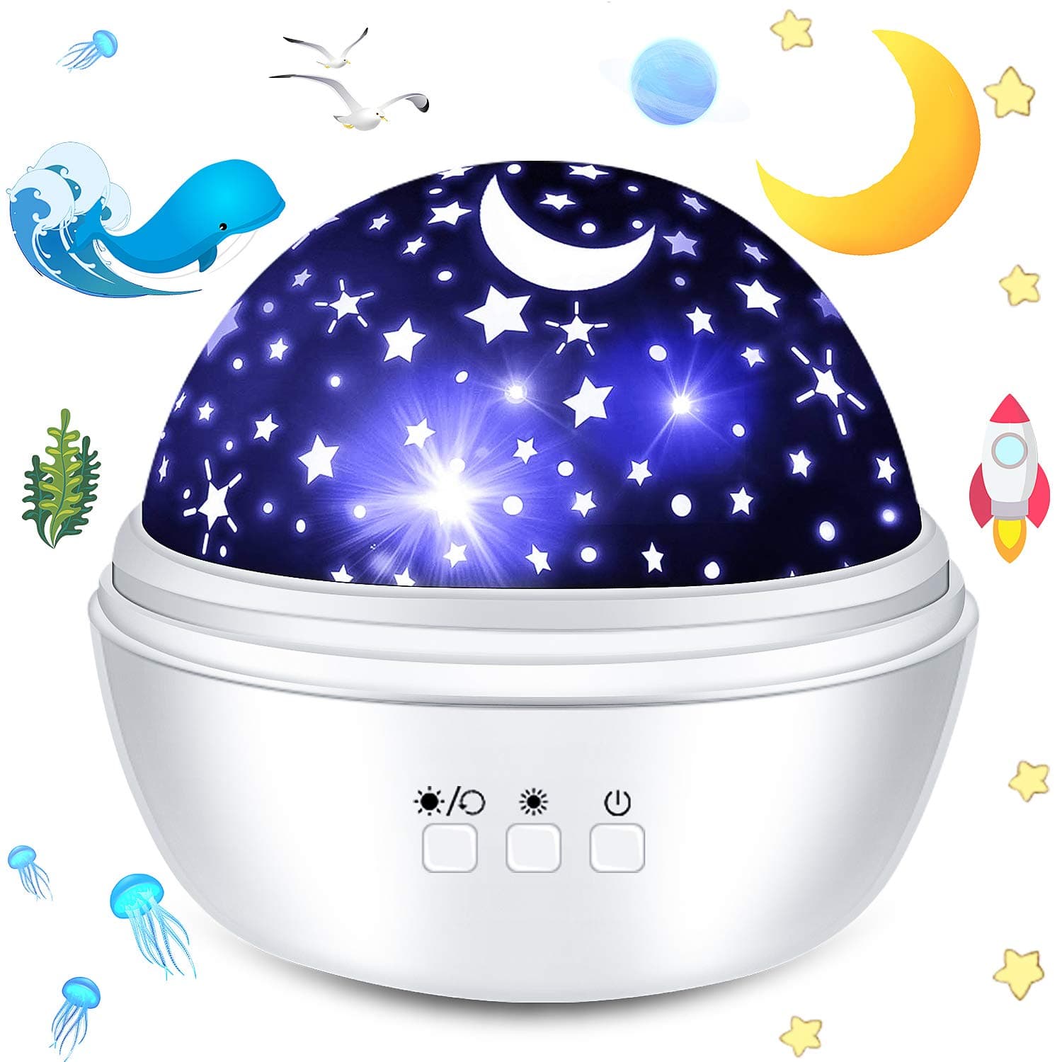 Projector Lamp, Night Light Projector Star Projector 360 Degree Rotation Sky Projector Ocean Projector Use for Kids Night Light,Decorative Light,Mood Light,Christmas Gifts,Birthday Present(White)