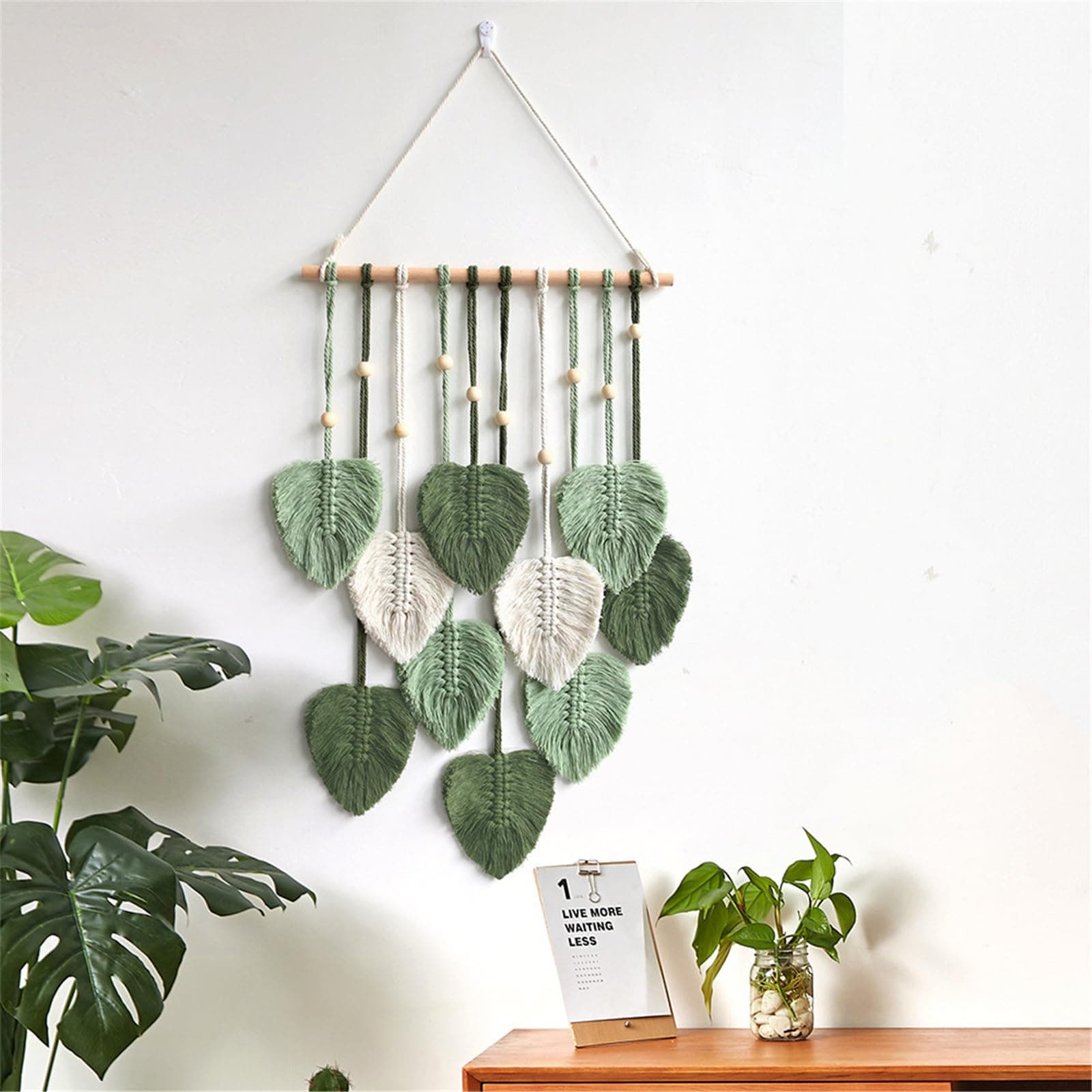 MSFENG Wall Hanging Decor Leaves Tapestry Boho Wall Decor Woven Feather Handmade Yarn Tassels Woven Wall Art Decorations for Nursery, Bedroom, Living Room, Apartment Home Backdrop (LightGreen)