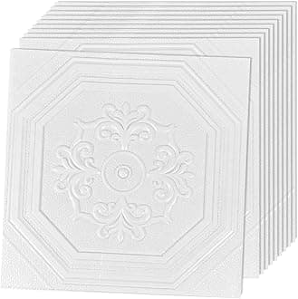 JOLOV 3D Wall Panels, Pack of 12 Tiles Wall Panels, Waterproof, Heat Resistant, 19.7 x 19.7inch PVC Wall Panel, Matt White Diamond Design 32 Sq Ft,for Living Room,Hotel Lobby,Game Room (X2)