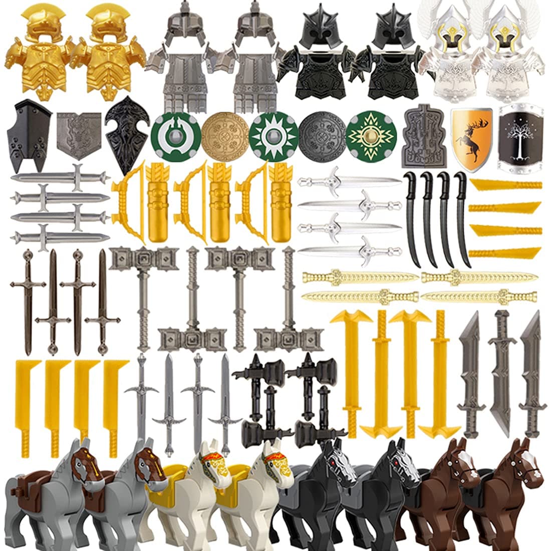 iTECHOR RuiyiF 96PCS Medieval Ancient Weapons Pack Accessories Kit for Action Figures, Military Weapons and Armor Set Toy Helmet Sword Arrow for Building Block Figure, Compatible with Major Brand