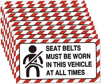 10 Pack Seat Belts Must Be Worn In This Vehicle Sign Stickers for Car,4x2 Inch Viny Labels Stickers,Reminder for Car Van Truck Taxi.
