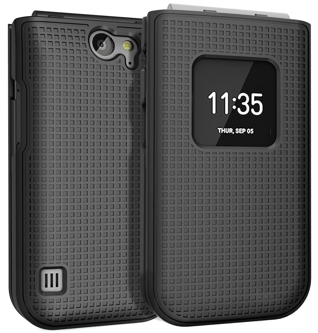 Nakedcellphone Polycarbonate Case for Nokia 2720 V Flip Phone, [Black] Protective Snap-On Hard Shell Cover [Grid Texture]