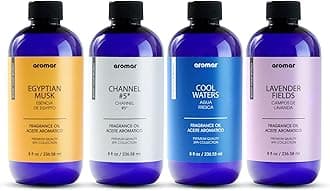 Premium Fragrance Oil, Long-Lasting, Reinvigorating Uplifting Aroma for Aromatherapy, & Household Uses. Assorted Scents 8oz (Egyptian Musk, Channel #5, Cool Waters, Lavender Fields)