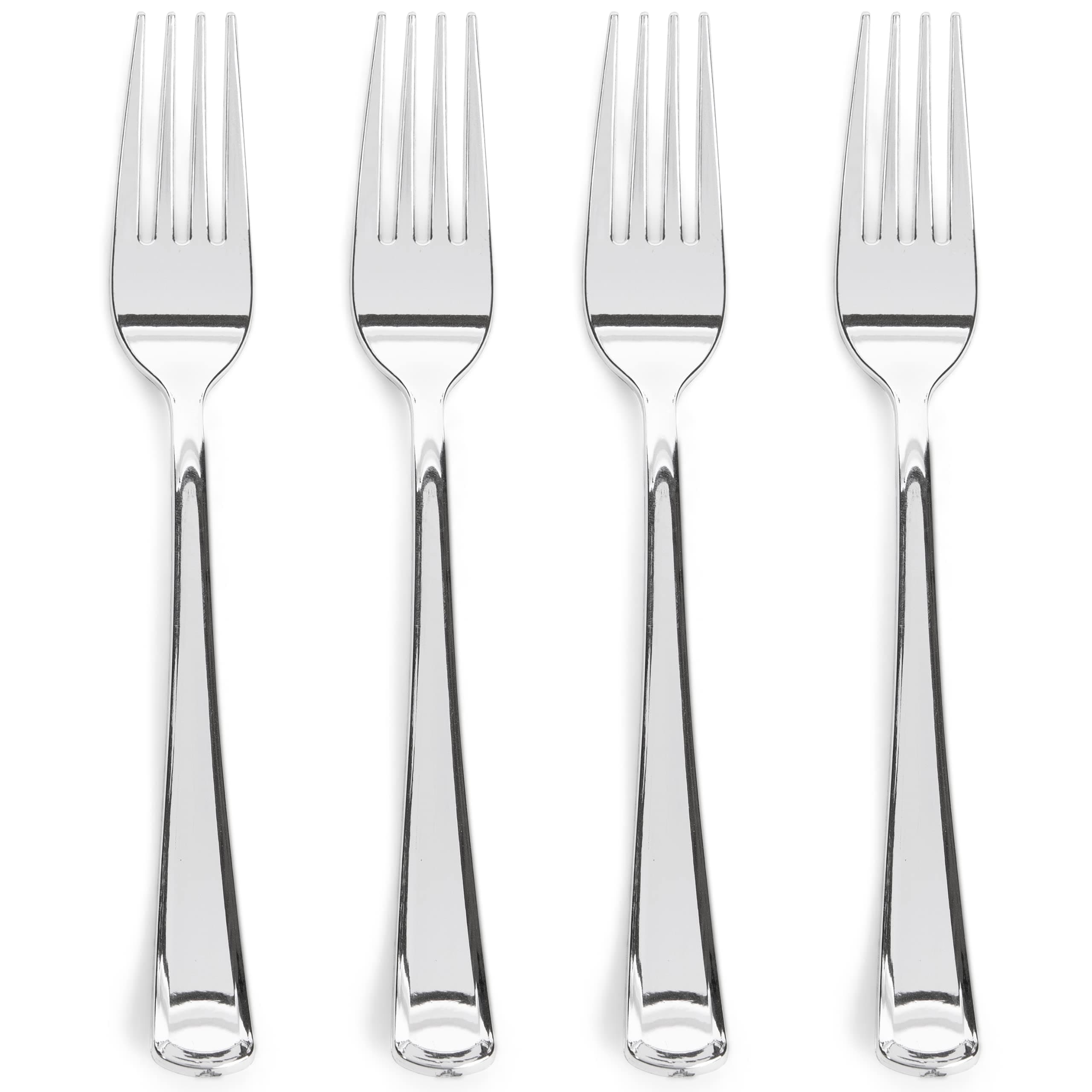 Prestee300 Silver Plastic Forks Heavy-Duty, Heavyweight Plastic Silverware Forks, Fancy Plastic Cutlery, Elegant Disposable Forks Pack, Bulk Disposable Flatware, Silver Forks for Christmas Holiday