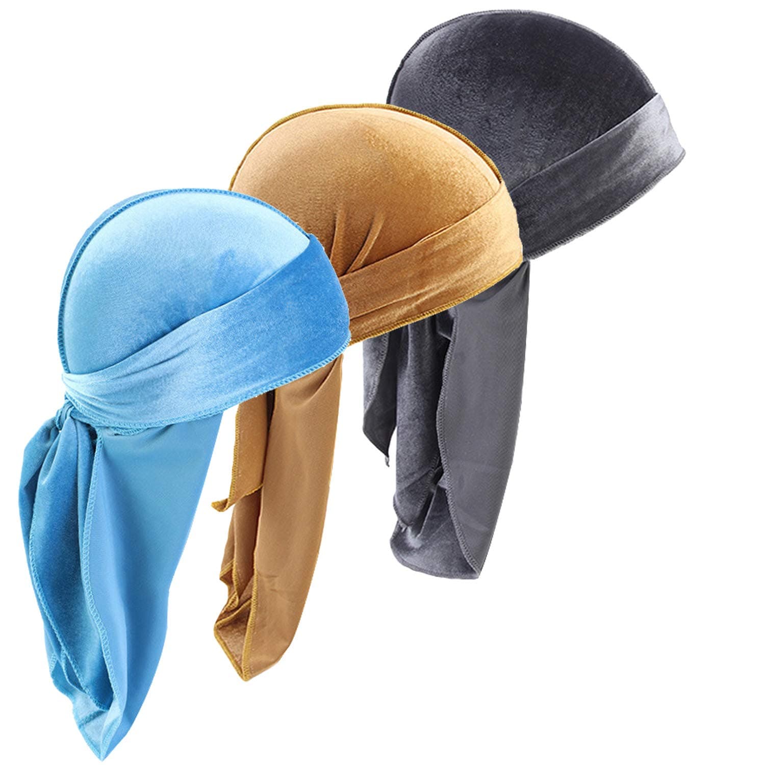 Durags Doo Rag Dew Rags for Men 360 Waves 3Pack Velvet Durags Headwear Skull Hat Headwraps for Men Women, 4c, One Size
