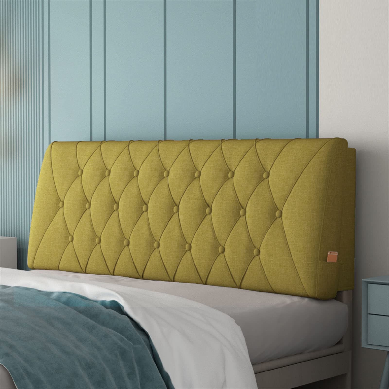 ZZYY Bedside Cushion Bed Backrest Linen Headboard Cushion Support Reading Pillow Bolster for Twin Full Queen King Daybed Bed Bunk Bed Removable Washable,Green,74.8"/190cm