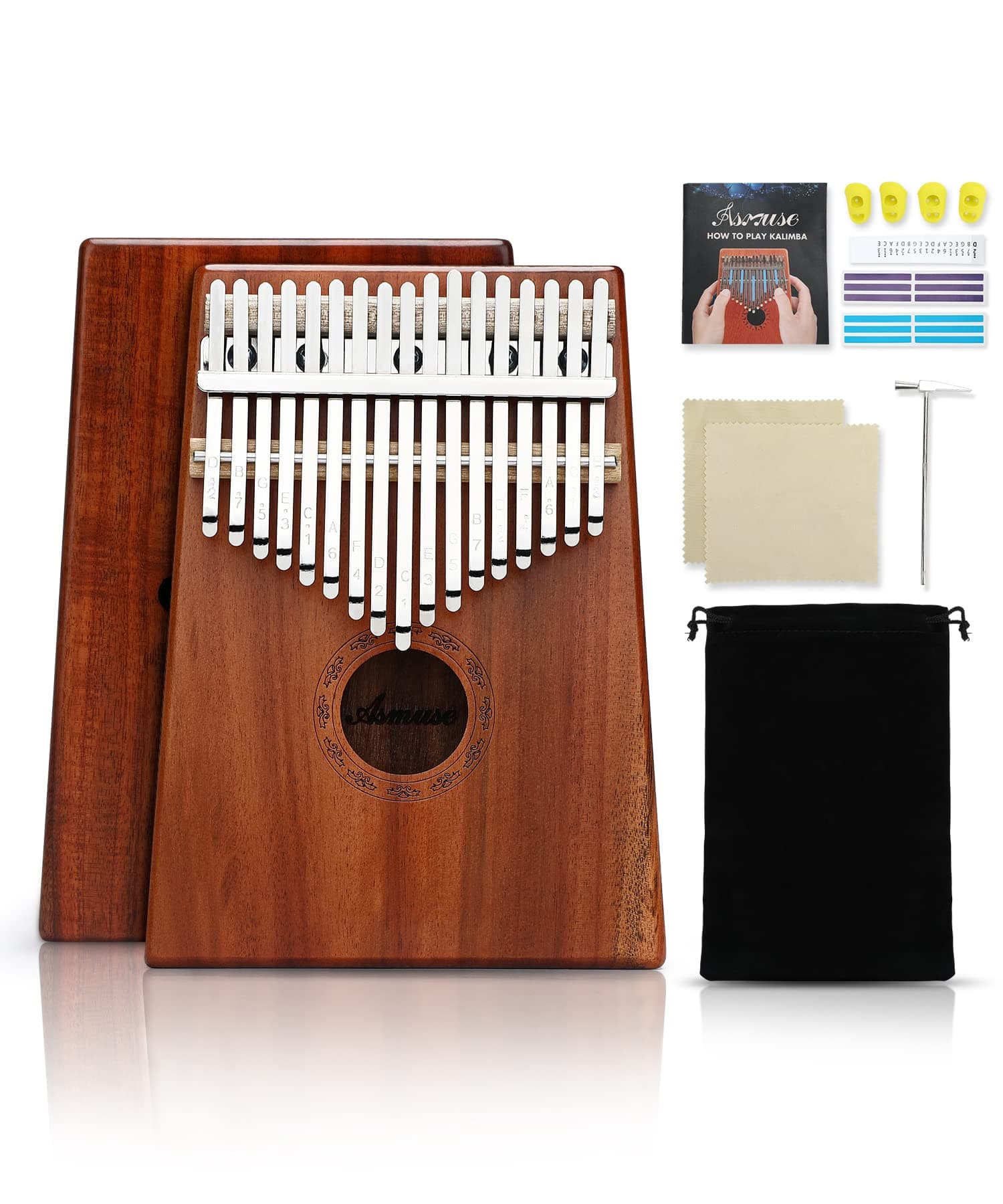 Asmuse Kalimba 17 Keys Thumb Piano Professional Solid Wood KOA Marimbas with 13 Accessories Contains Songbook Carrying Bag Tuning Hammer Thumb Picks Cleaning Cloth