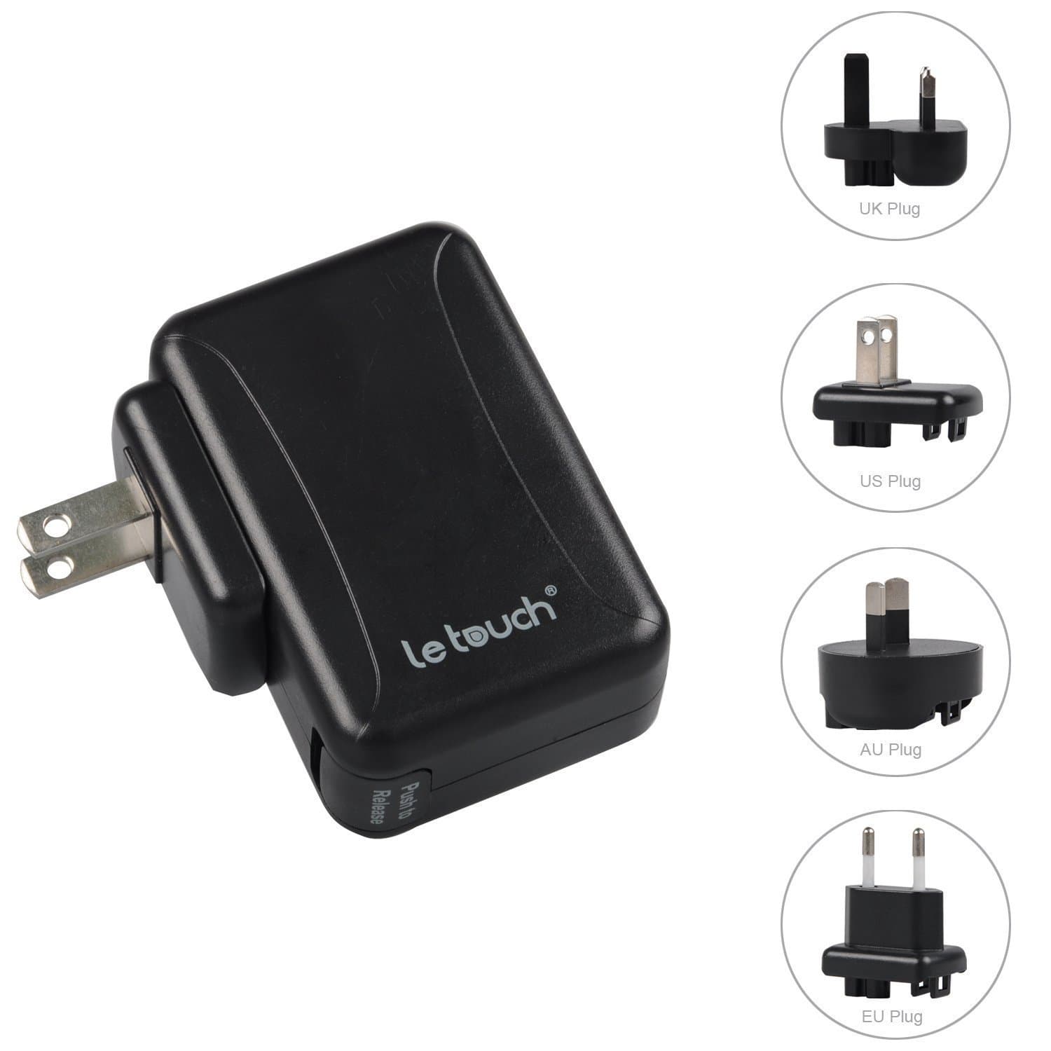 le touch USA Powerbin-C421-BK Power Bin USB 4-Port International Travel Charger - Retail Packaging - Black