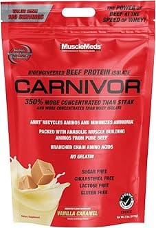 Carnivor Beef Protein Isolate, 0 Lactose, 0 Sugar, 0 Fat, 0 Cholesterol, Halal Certified, Vanilla Caramel, 7 Lb, 100 Servings