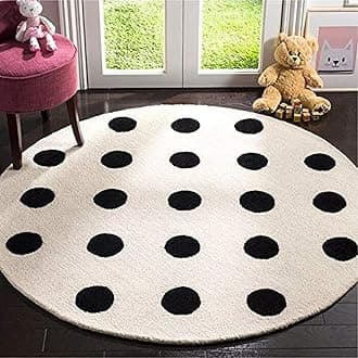 ZARACARPETS Solid Plain Exported Quality Hand Made Carpets and Rug Size 6x6 Round Diameter (6 by 6 Round) White/Black Dotted