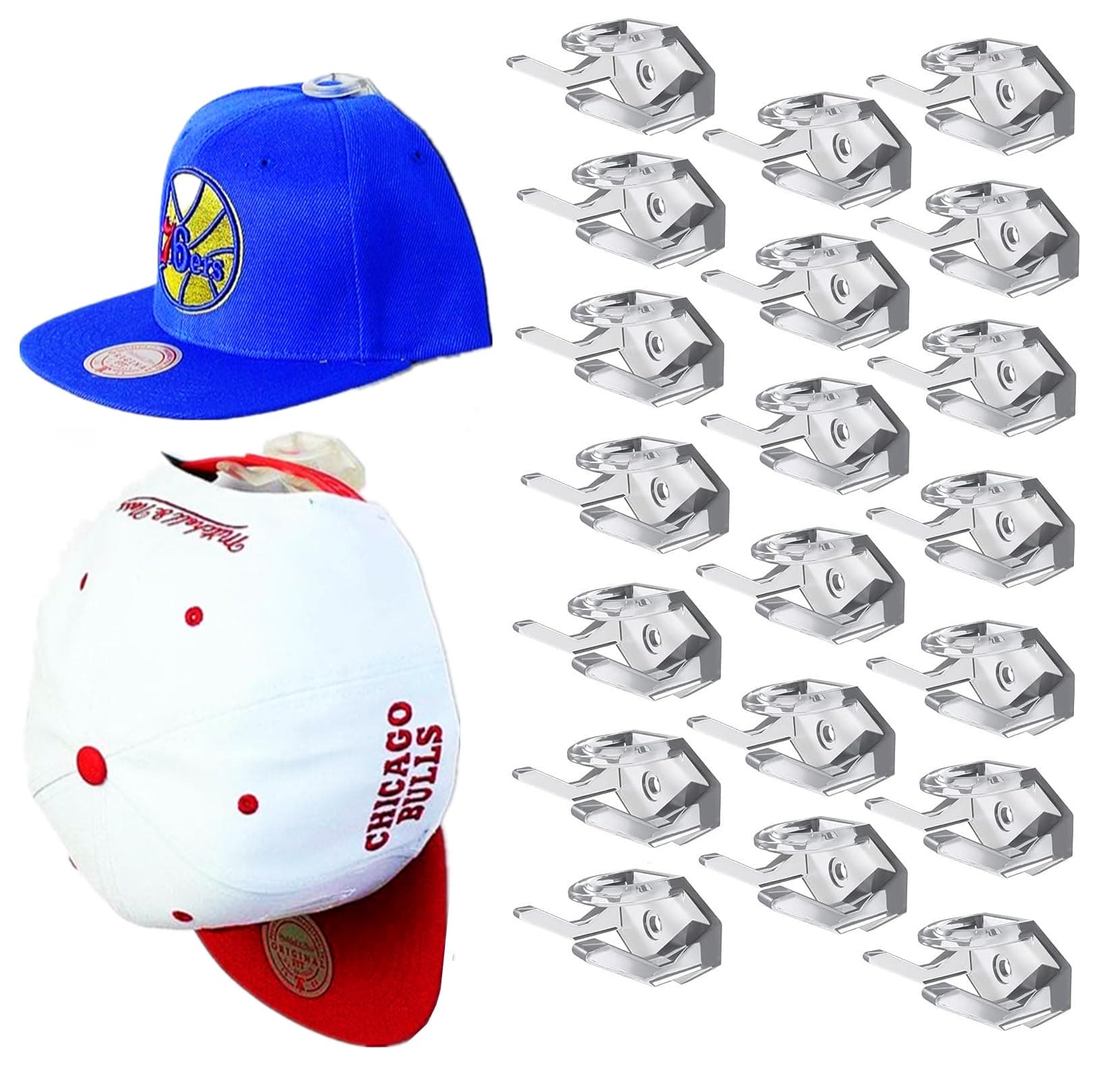 AoMige20 Adhesive Hat Hooks for Wall, Super Strong Hat Rack for Baseball Caps, Minimalist Hat Organizer Display for Home Decor, Hat Hangers Holder for Wall, Door, Closet, No Drilling (Clear)