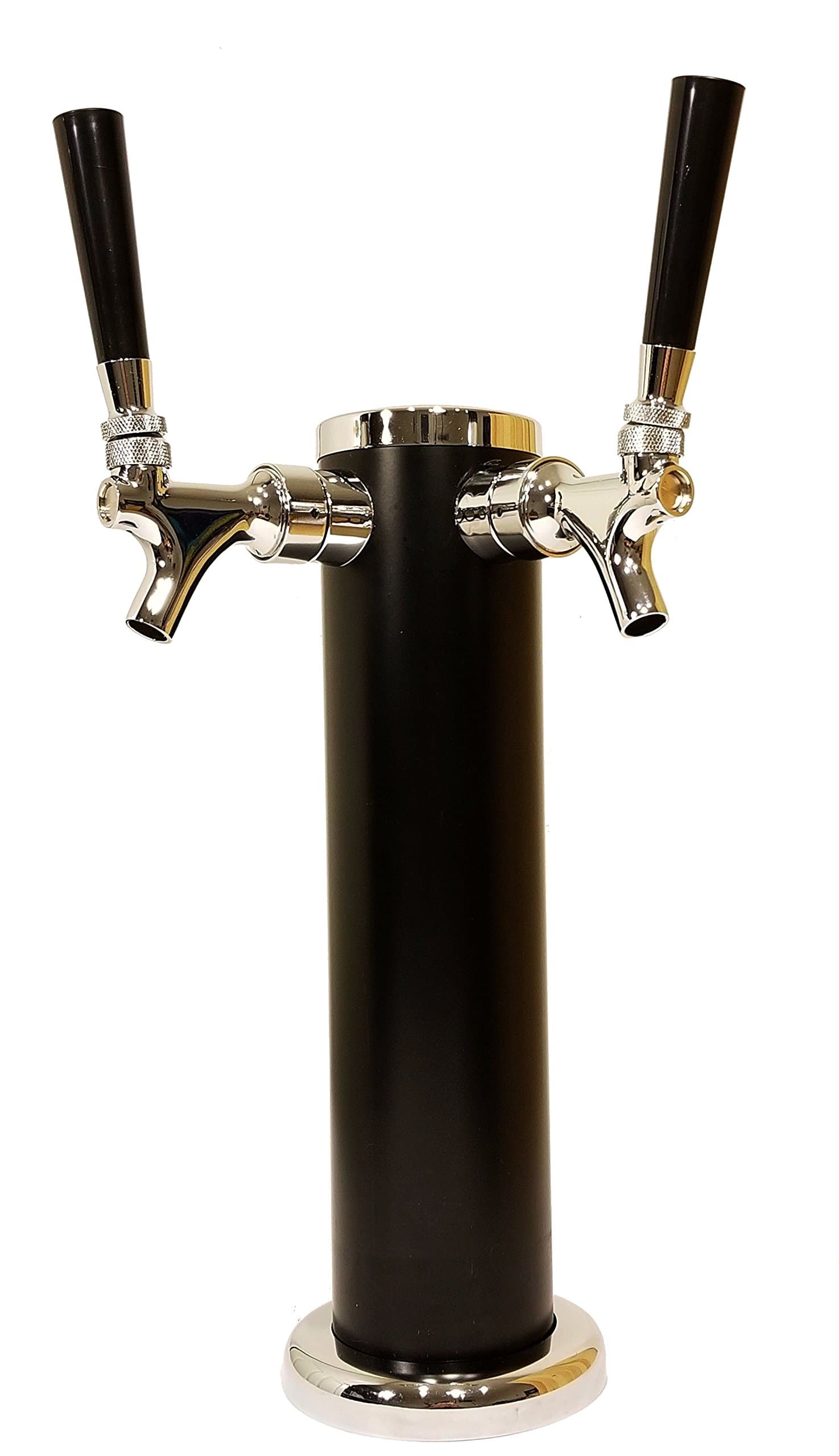 Double Tap Draft Beer Tower - 2 Tap Beer Column 13" H x 3" Diameter - Stainless Steel Body with Unique Black Satin Finish - Faucet with Silver Chrome Finish - BEERGON BT-1000