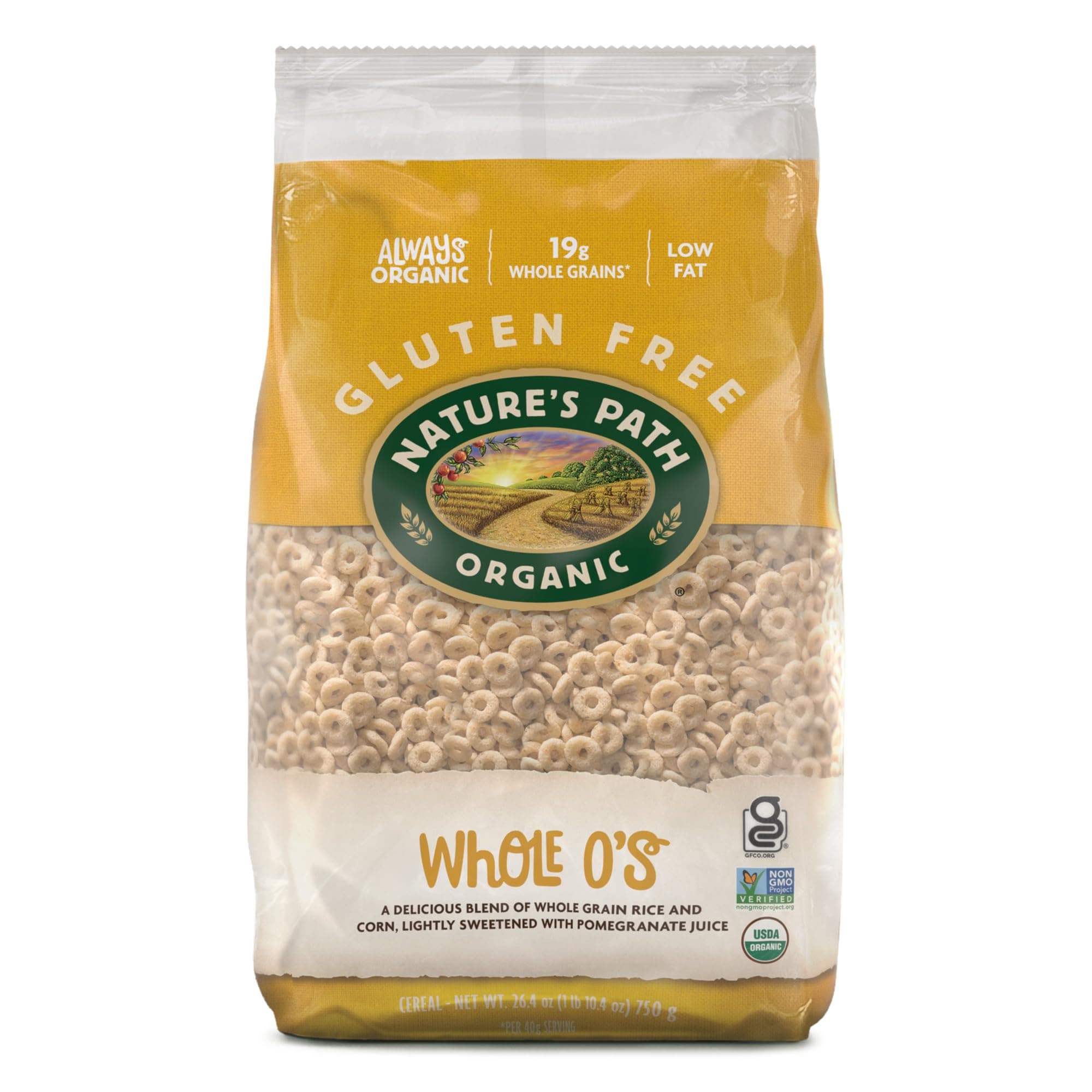 Organic Whole O's Cereal, 26.4 oz (Pack of 6), Crunchy Whole Grain Rings, Gluten Free, Non-GMO, Earth Friendly Packaging