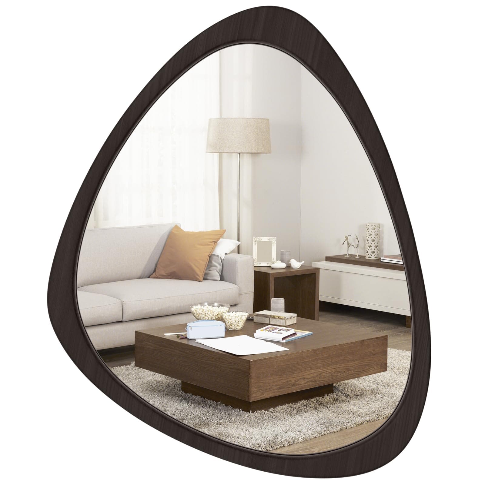 WallBeyond Asymmetrical Mirror, Irregular Wall Mirror, Wall Mirrors Decorative for Bedroom Living Room Entryway Hall, Wood Mirror for mid Century Modern Decor 25" H x 20" W, Black