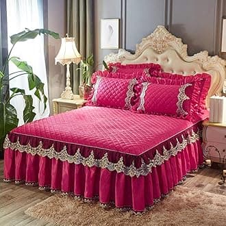 Bedskirt Warm Ruffled Luxury Bed decoration Pleated Base valance sheet Quilted fitted Bedspread Wrap around style With 18" drop-M Queen1