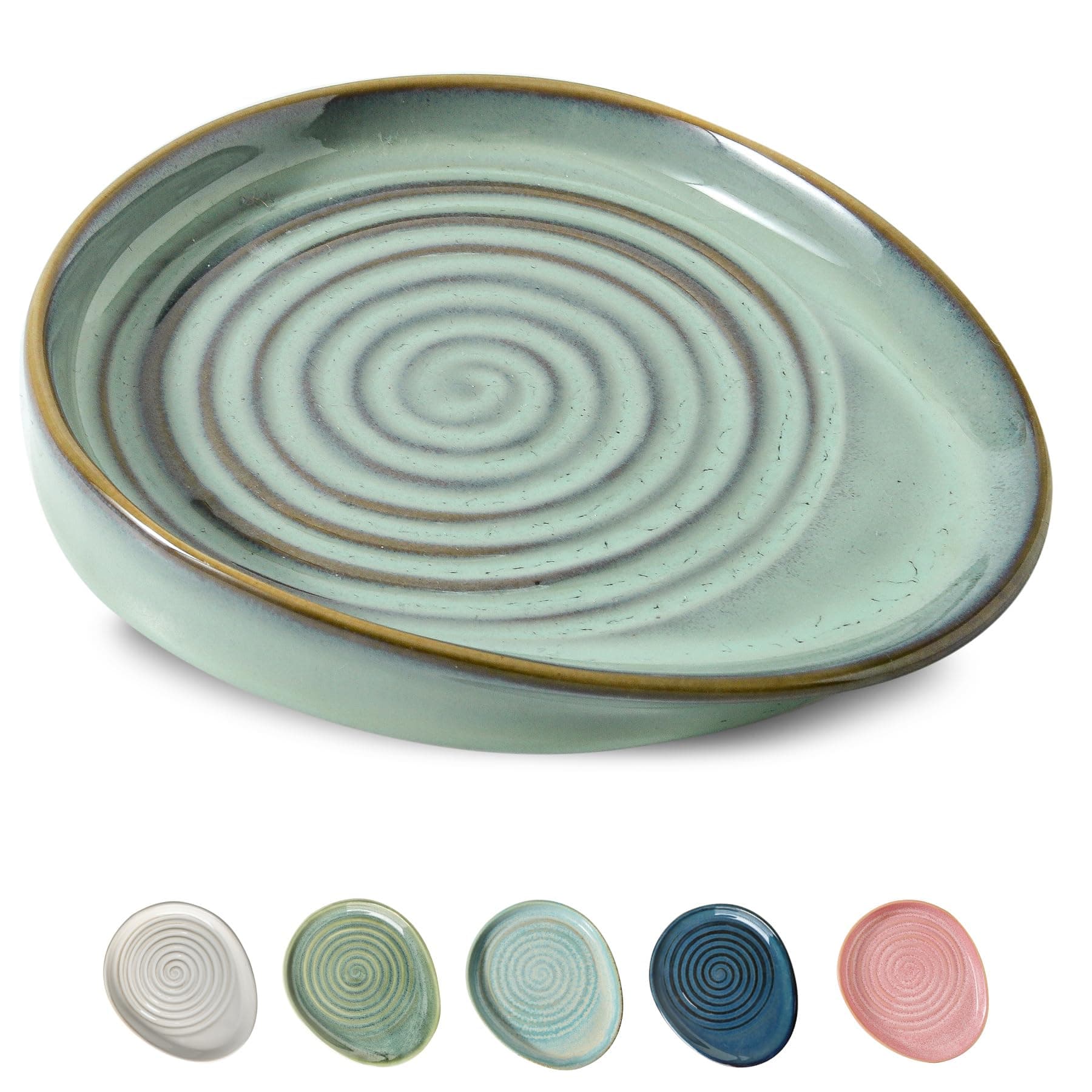 Ceramic Spoon Rest for Stove Top, Spoon Holder for Kitchen Counter, Farmhouse Cooking Utensil Holder for Spoons, Ladles, Spatula, Grey