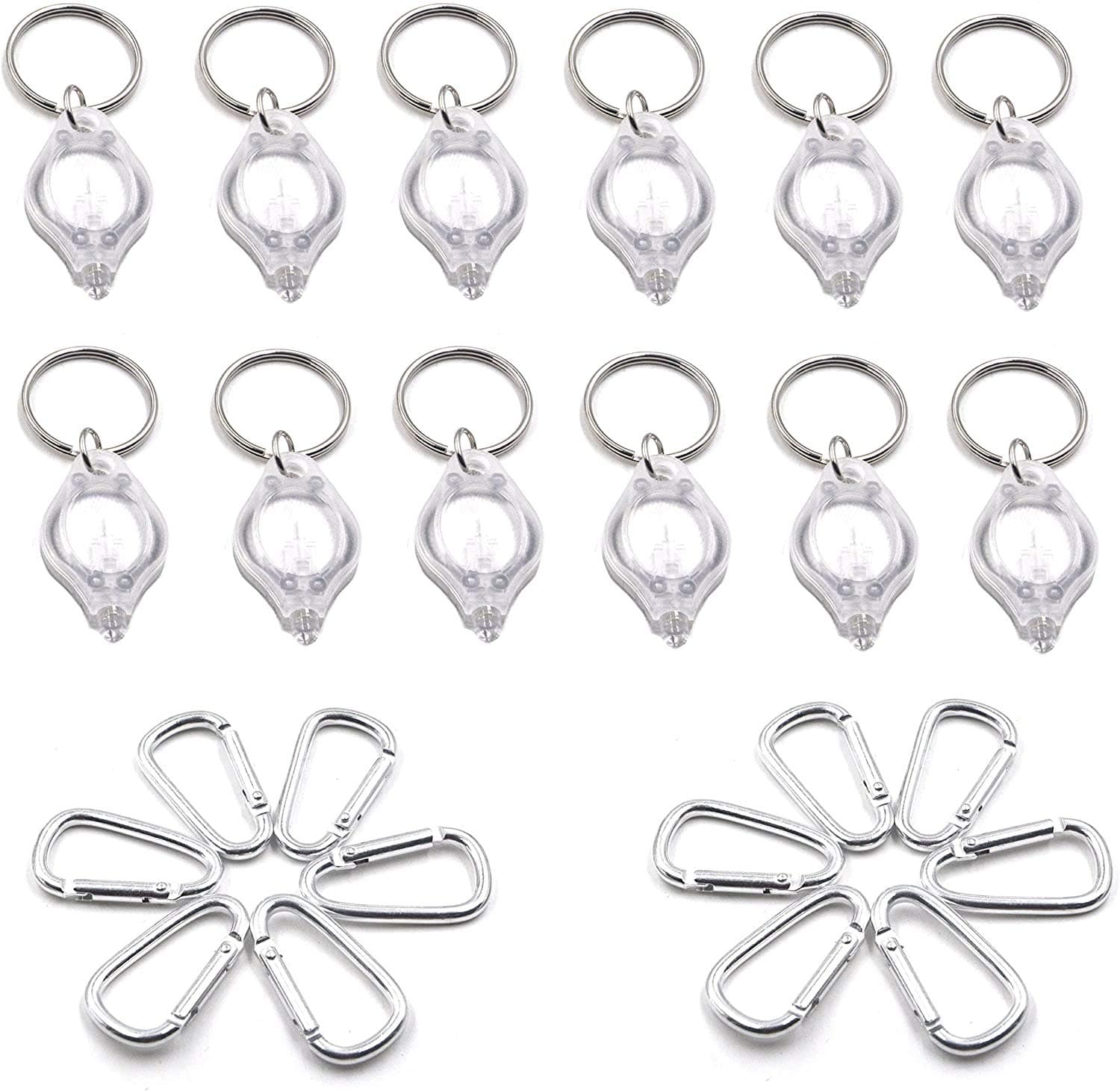 RaySoar (Pack of 12) Ultra Bright Mini LED Keychain Flashlight, Key ring Flashlight, Keychain LED Flashlight, LED Keychain Light With Extra (Pack of 12) Carabiner Clip Hook-White