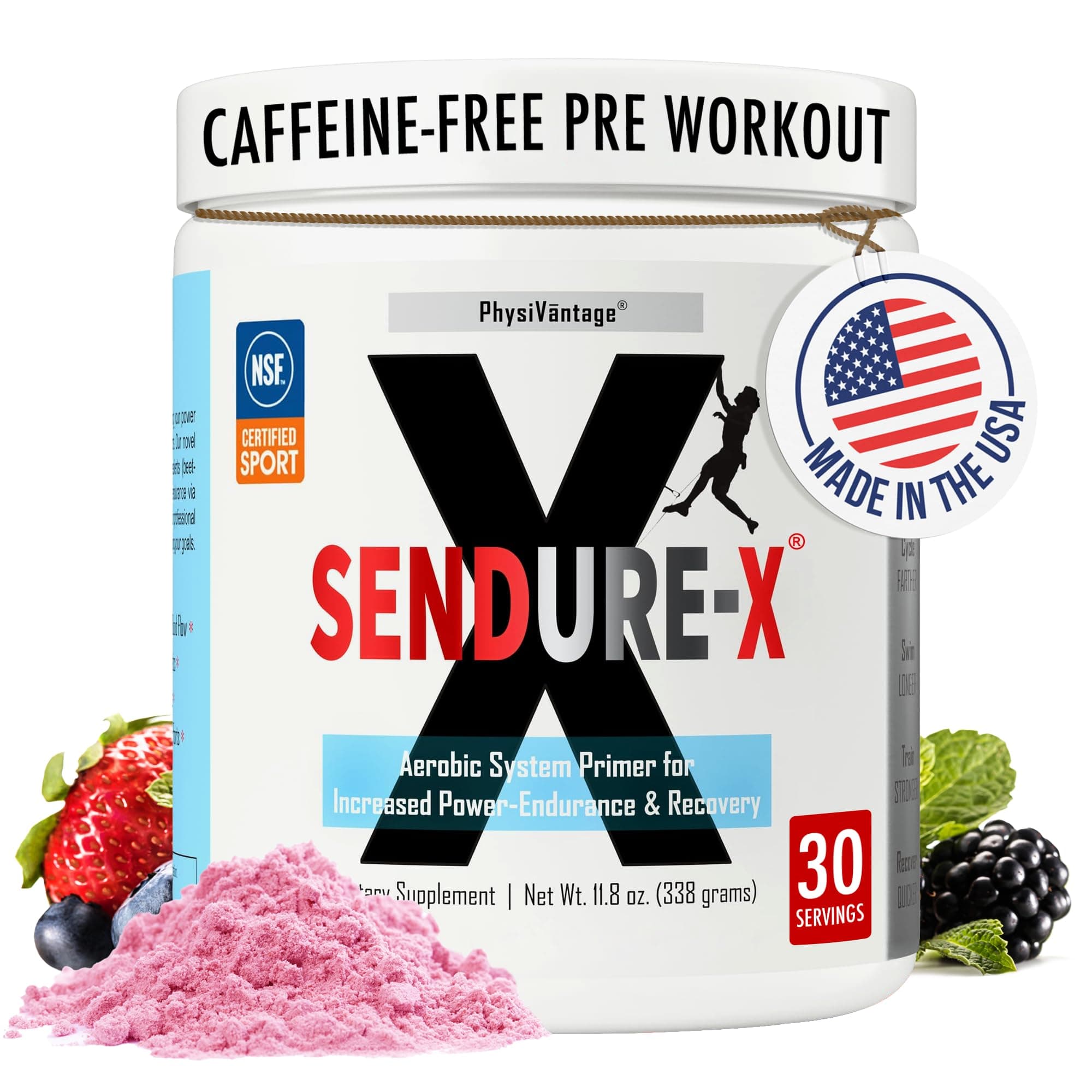 Sendure-X Beetroot + Citrulline Powder - Caffeine-Free Pre-Workout - Boosts Blood Flow, Energy, VO2 Max, Endurance, Recovery - NSF Sport Certified, Peak Performance, Natural - 30 Servings Wild Berry