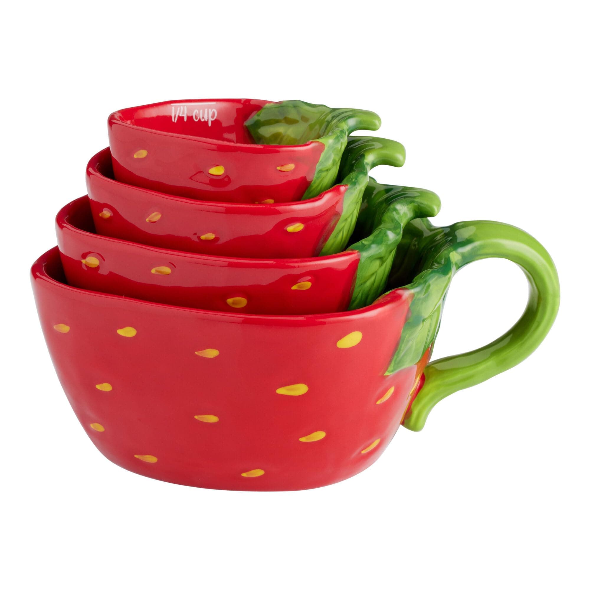 Hand Painted Ceramic Strawberry Figural Measuring Cups