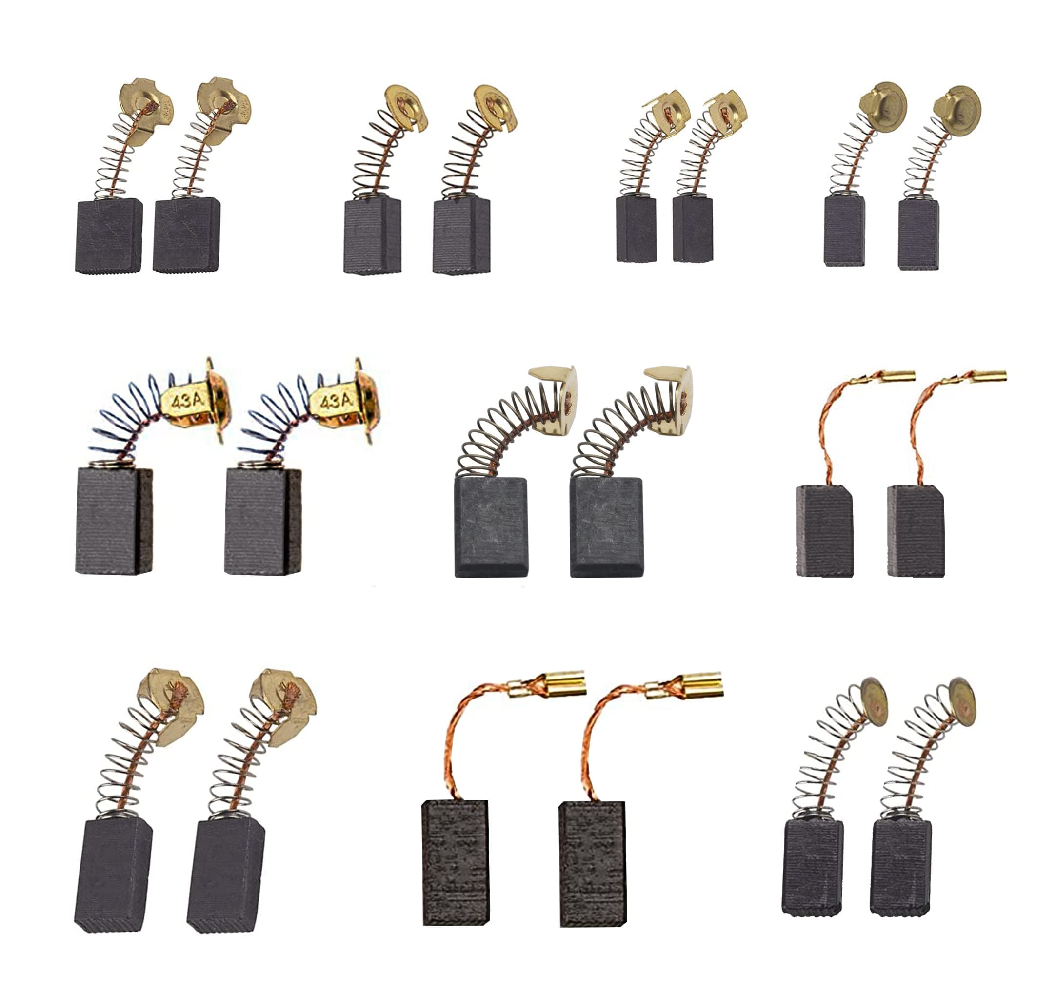 20Pcs Electric Motor Carbon Brush 10 Different Sizes Brushes Replacement Part for Power Tools