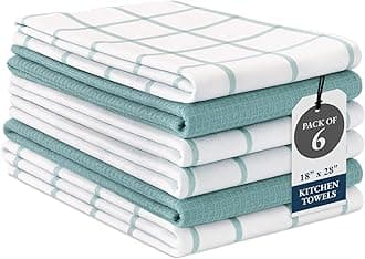 LANE LINEN Tea Towels Set - 6 Pack, 18”x28”, 100% Cotton Kitchen Towels, Absorbent & Quick-Drying Dish Towels Set with Hanging Loop - Aqua