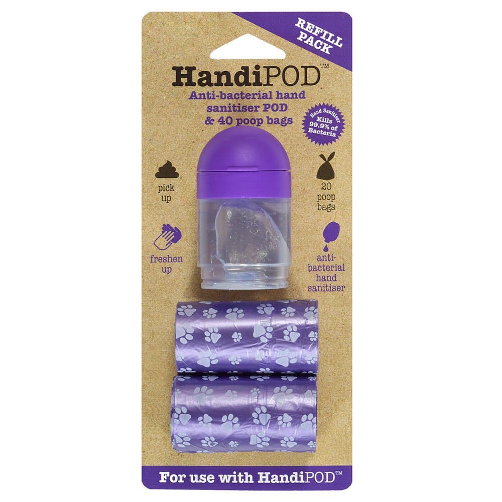 HandiPOD Lemon Scented Hand Sanitiser and 2 Rolls Refill Pack, Purple