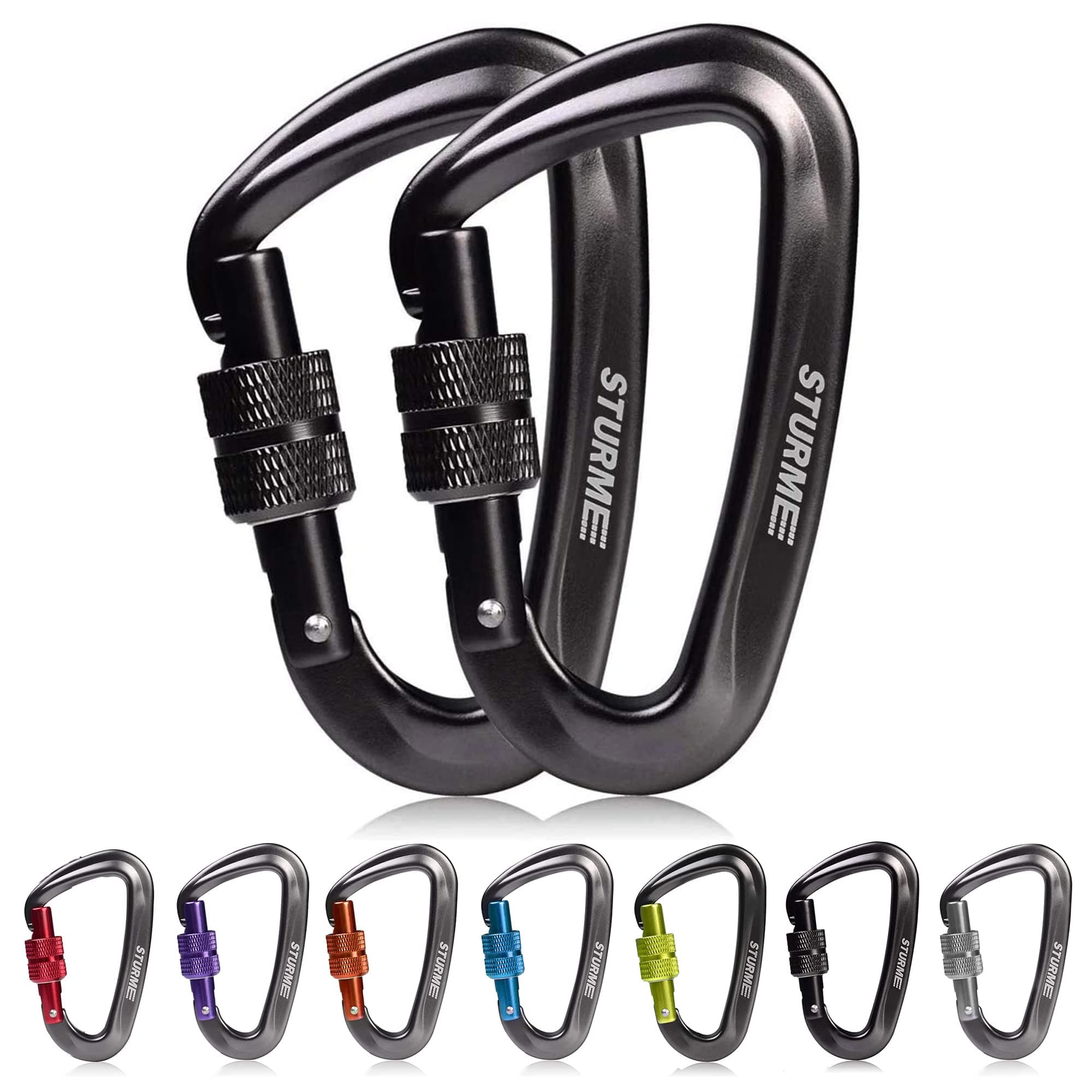 STURME 12kN (2697 lbs) Heavy Duty Locking Carabiner Clips for Outdoor, Camping, Hiking, Securing Pets, Hammock, Dog Leash Harness