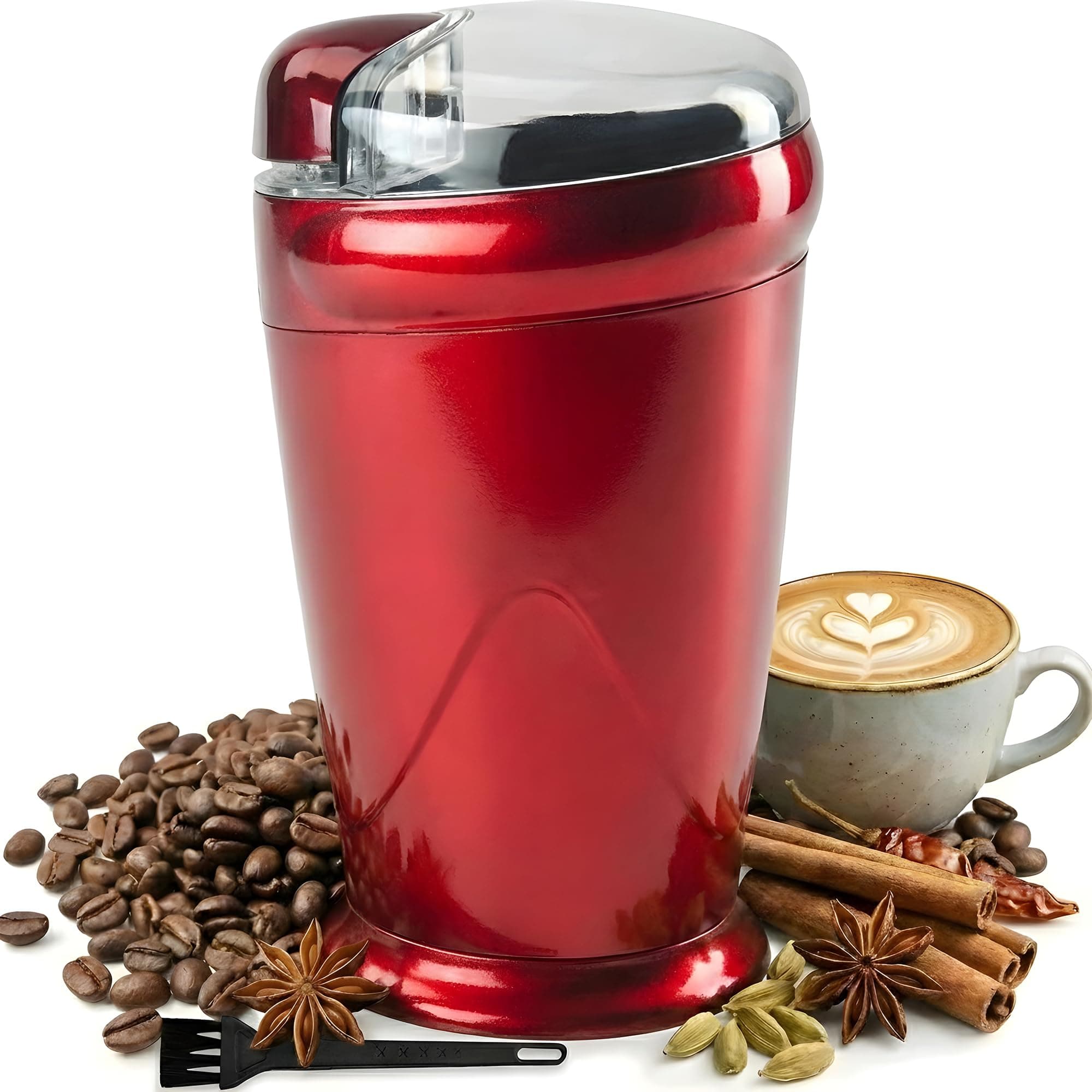Andrew James Electric Coffee Grinder, Bean, Nut & Spice Grinder, Powerful Compact Grinder for Home Kitchen, One Touch Operation 150w with 70g Basin, Includes Cleaning Brush (Red)