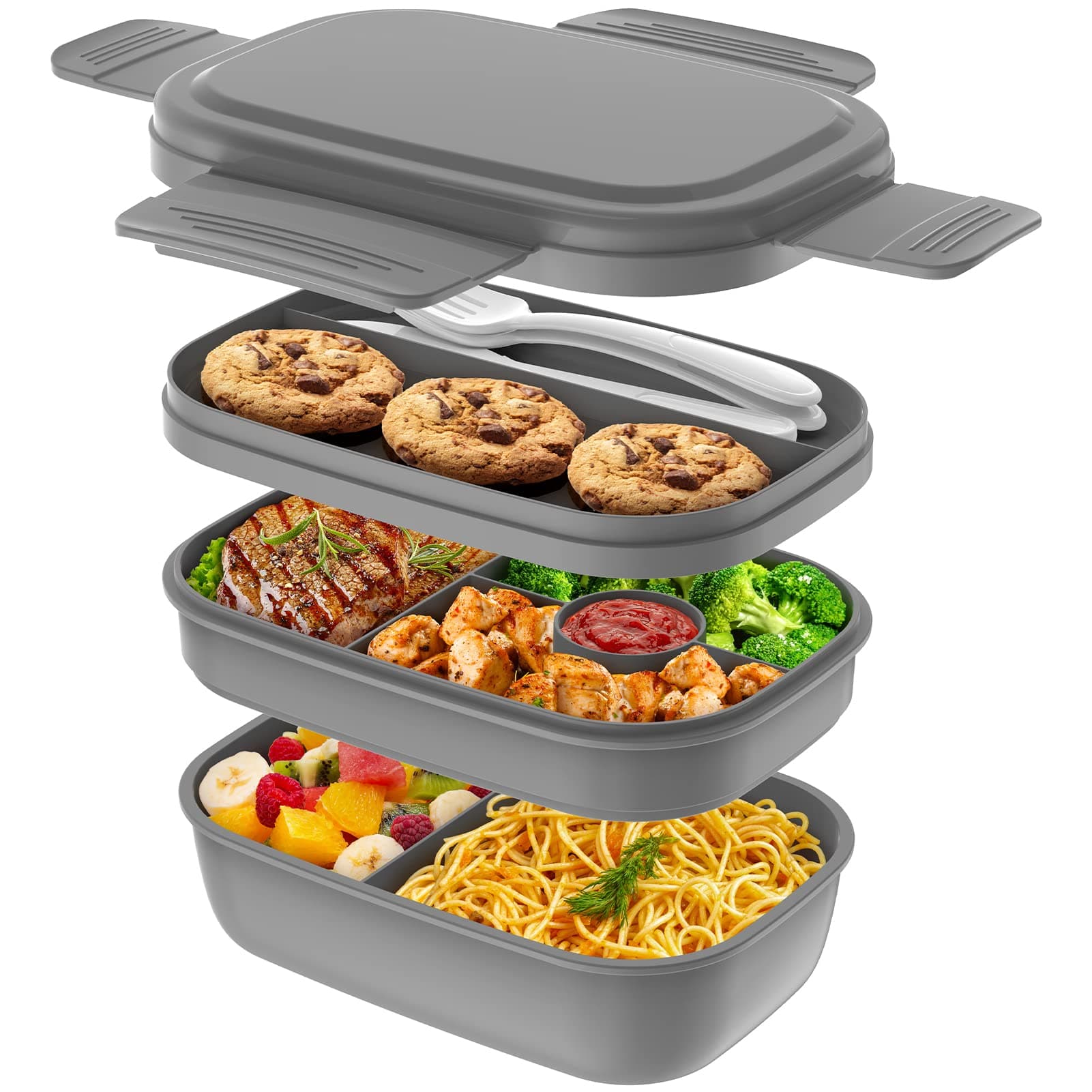 Bento Box Lunch Box for Adult, Stackable Bento Lunch Container for Adults and Kids, Modern Minimalist Design with Dinnerware Set, Leak Proof Lunch Box for Eating Out, Work, Picnic, School