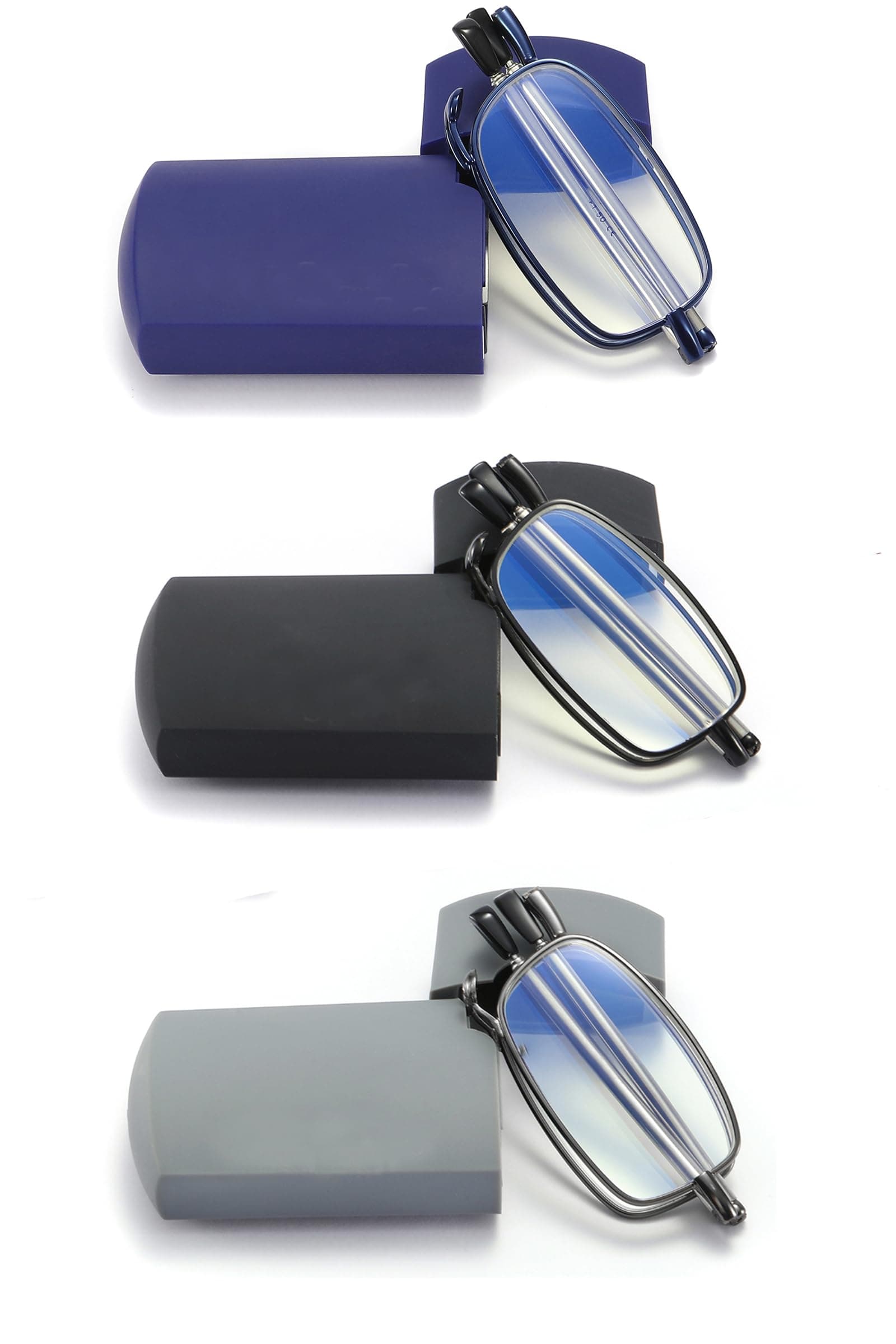 sevenplus 2 Pack Reading Glasses Blue Light Blocking, Anti UV Glare, Foldable Computer Spring Hinge Readers for Women Man