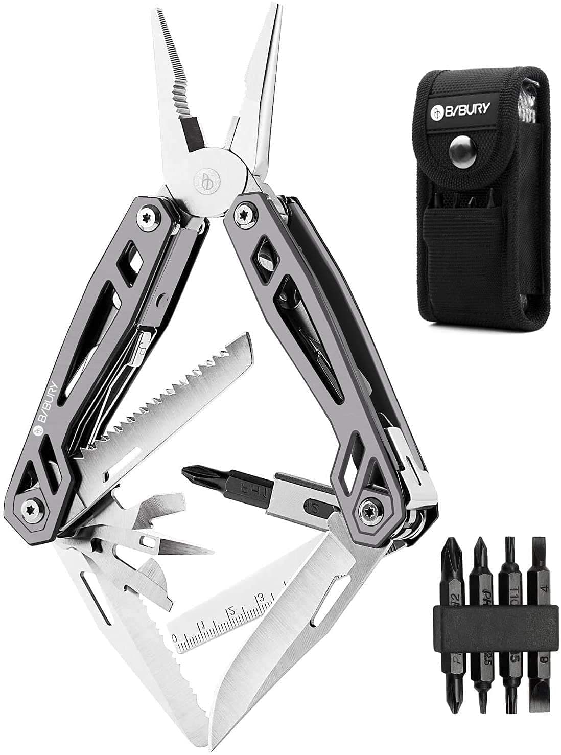 BIBURY Multitool Pliers,Titanium 21-in-1 Multi-Purpose Pocket Knife Pliers Kit, 420 Durable Stainless Steel Multi-Plier Multi-tool for Survival, Camping, Hunting, Fishing and Hiking