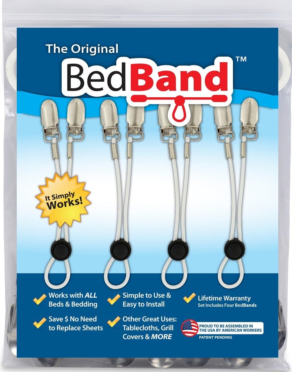 3 Pack (12 Bands) , White : The ORIGINAL Bed Band - Adjustable Fastener/Holder/Strap/Suspender/Gripper for Your Sheets (3 Pack - White)