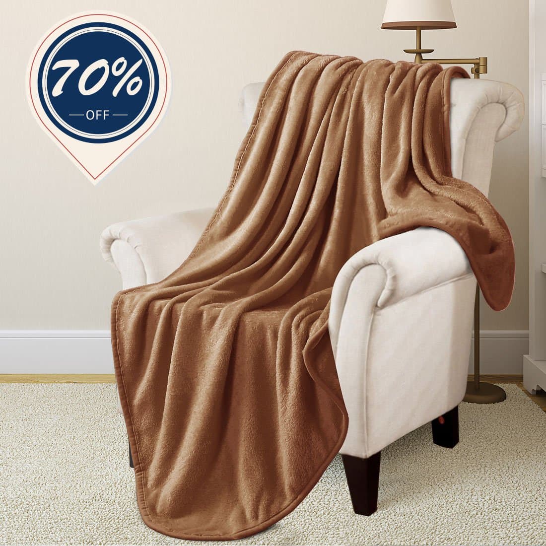 RISAR Flannel Luxury Blanket Soft Warm Cozy Plush Throw Lightweight for Bed Sofa Couch (Throw 50x61, Camel)