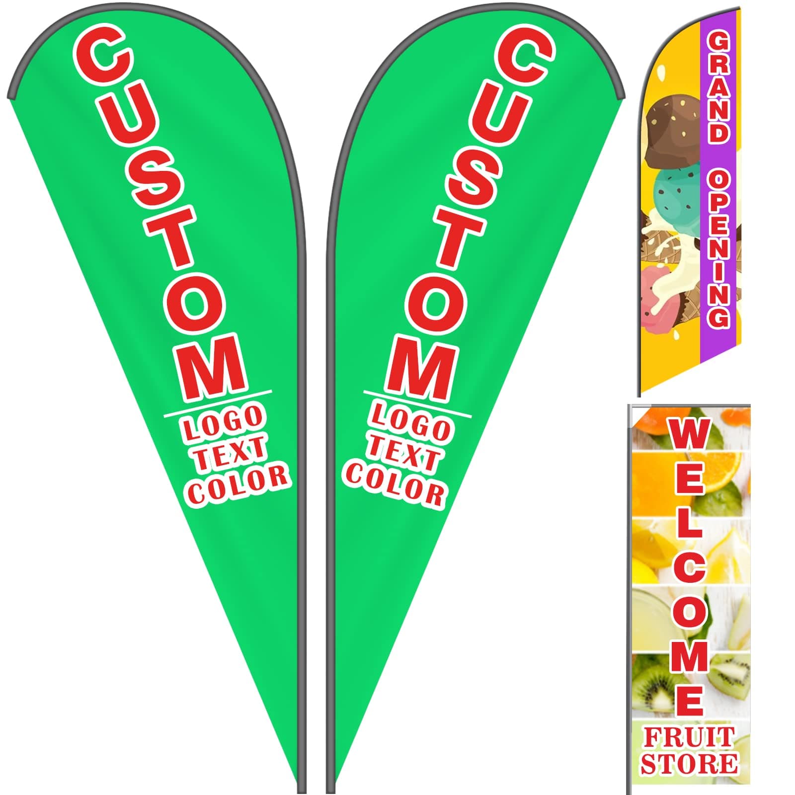 Custom Feather Flags for Business Outside Advertising，Personalized Double Sided Feather Banner Customized Logo Text(Only Flag) for Open,Business Advertisement