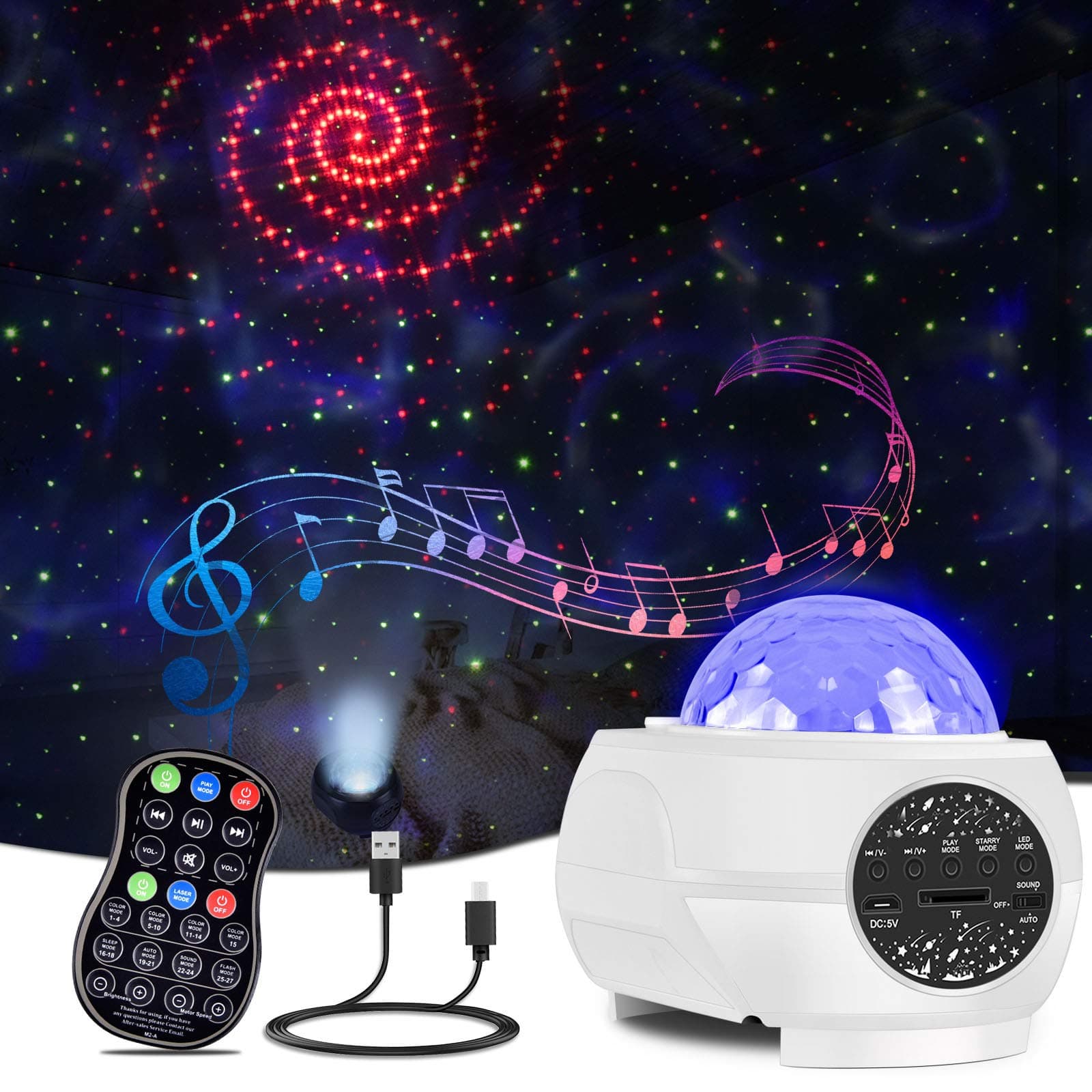 Star Projector Night Light,LED Galaxy Starry Light Projector for Bedroom,Ocean Wave Projector Light Decorative,Sky Star Lite with Sound Activated,Music Speaker&Remote Control for Kids,Adults,Holidays