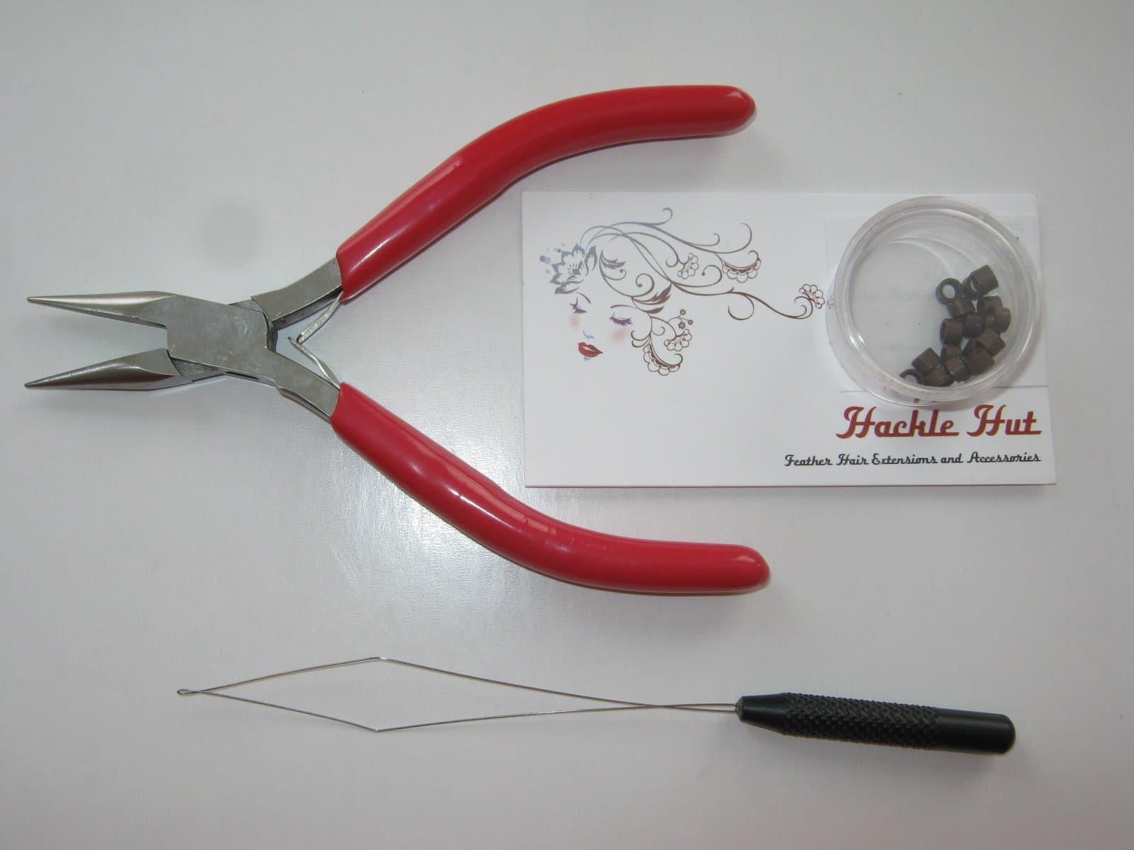 micro crimp bead loader and padded stainless steel pliers: Feather extension tool kit for salons