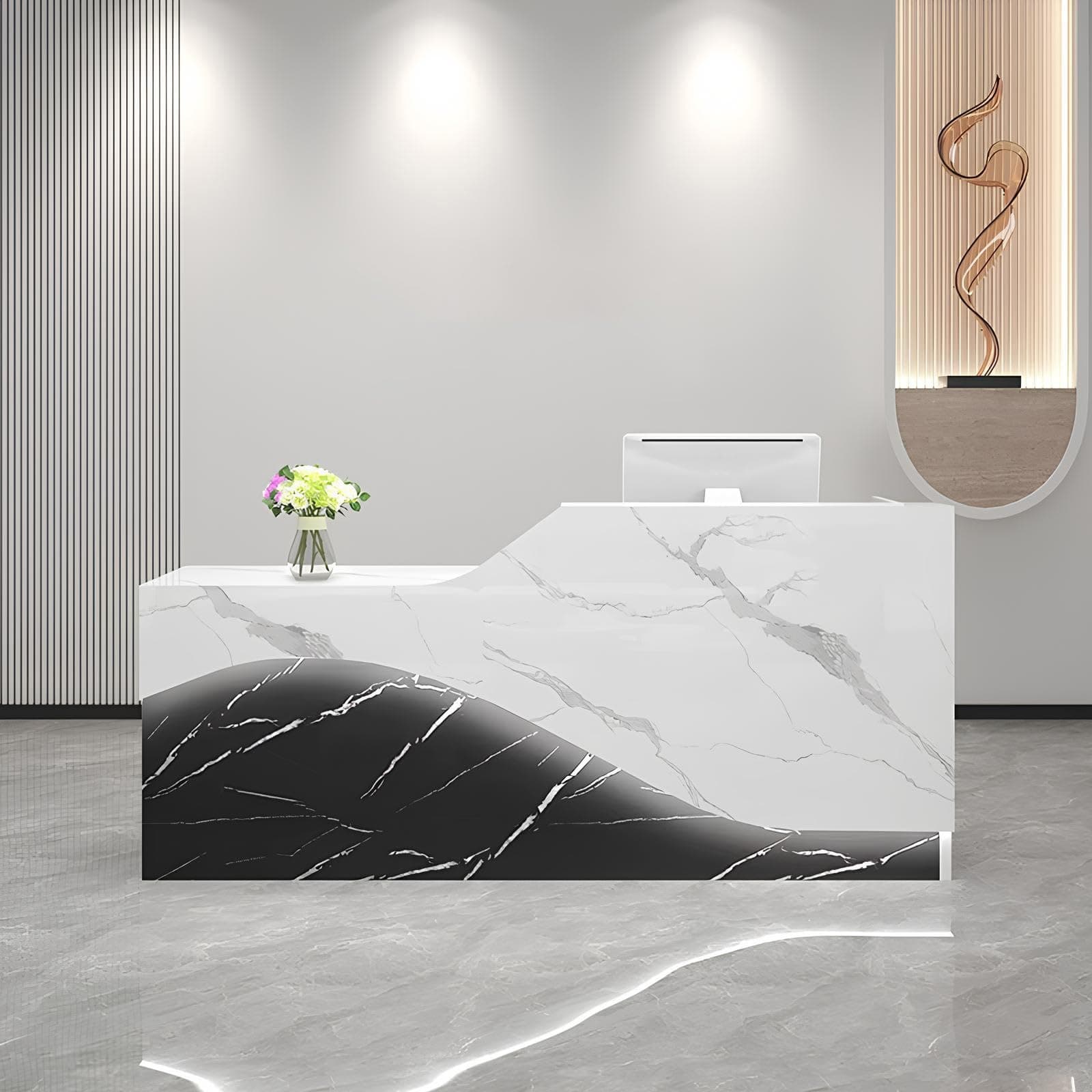 Front Desk Reception Counter, Front Counter Desk with Lockable Drawer, Reception Counter, Modern Retail Counter for Checkout Office/Beauty Salon/Lobby C-Right(Multi-Colored+Black-R,Medium)