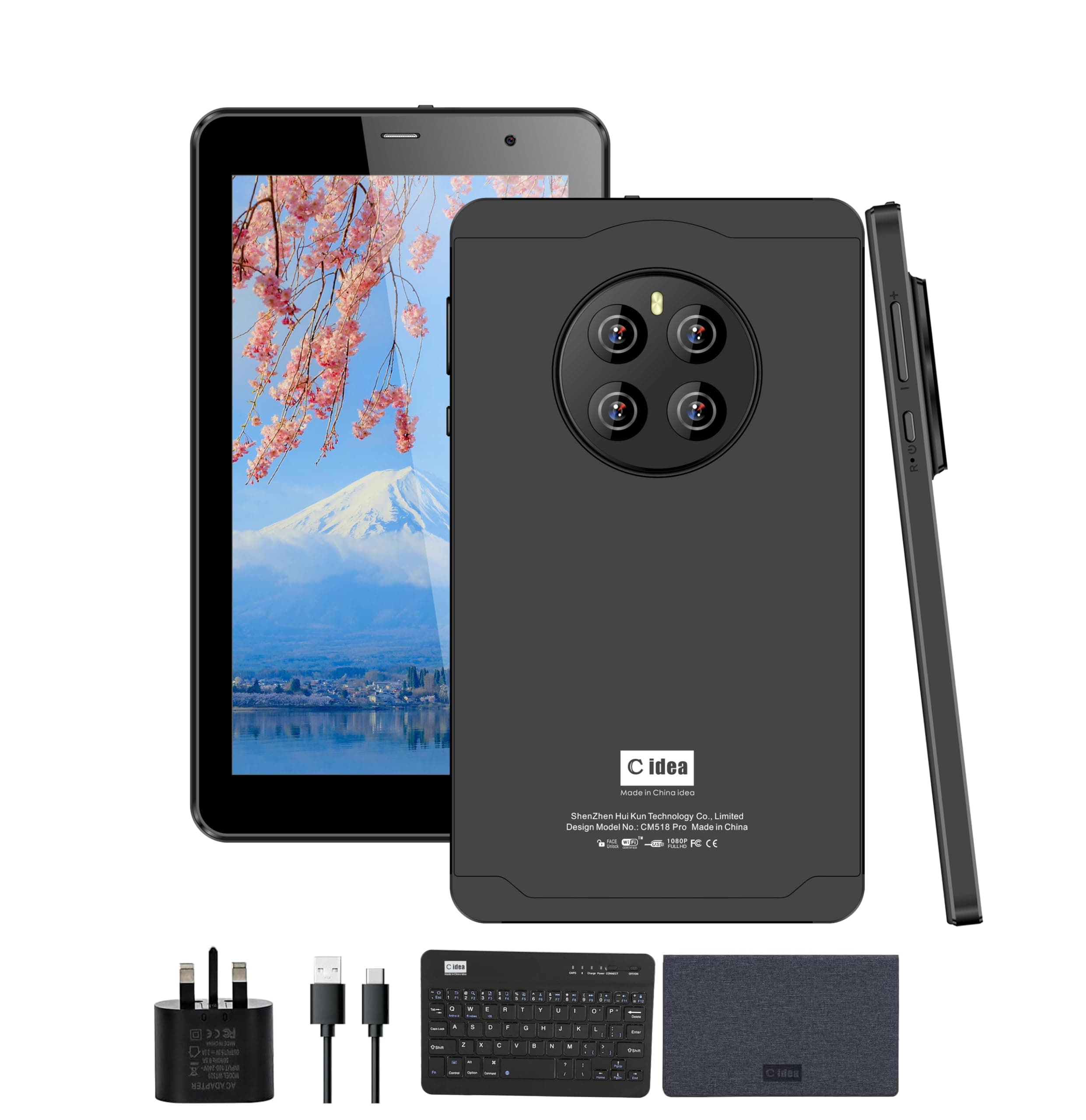 7" Smart Tablet CM518 Pro, Android 13 Kids Computer Tab with Wiresless Keyboard and Protective Cover, Single SIM 5G LTE Wifi, Zoom & Tiktok Supported (Black)