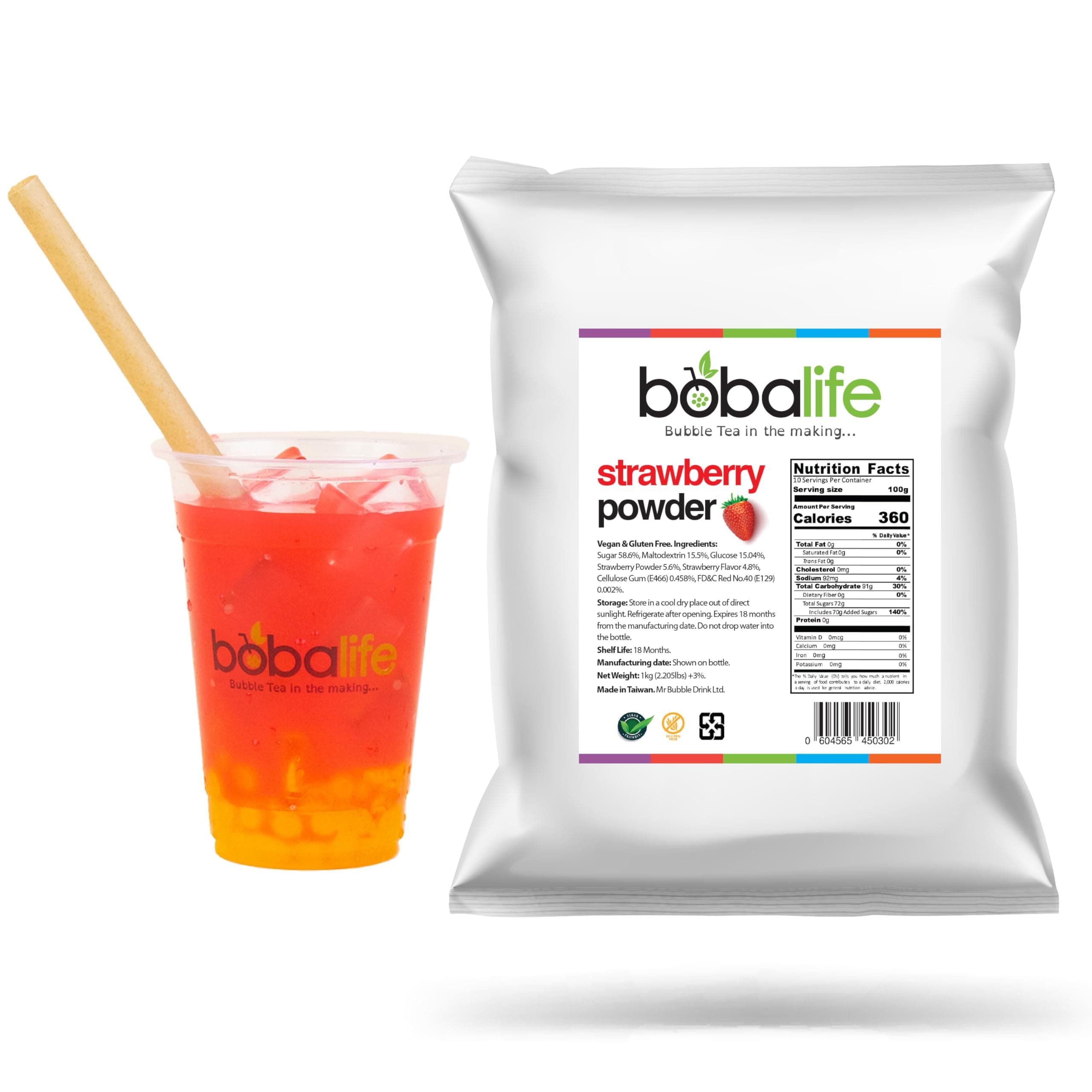 Bobalife Strawberry Bubble Tea Milk Powder 1kg – Taiwanese Milk Tea Powder Mix for Bubble Tea, Iced Milk Tea, Smoothies & Dessert Drinks – Vegan & Gluten Free