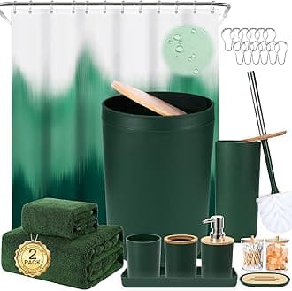 iMucci Bathroom Accessories Bathroom Sets with Shower Curtain, Bath Towel Set, Trash Can, Toilet Brush, Soap Dispenser, Bathroom Accessories Set Complete