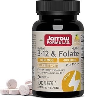 Methyl B-12 & Methyl Folate, Bioactive Vitamin B9 & Vitamin B12 Supplement, Supports Cellular Energy Production, Healthy Brain Function & Metabolism, 100 Chewable Tablets, 100 Servings